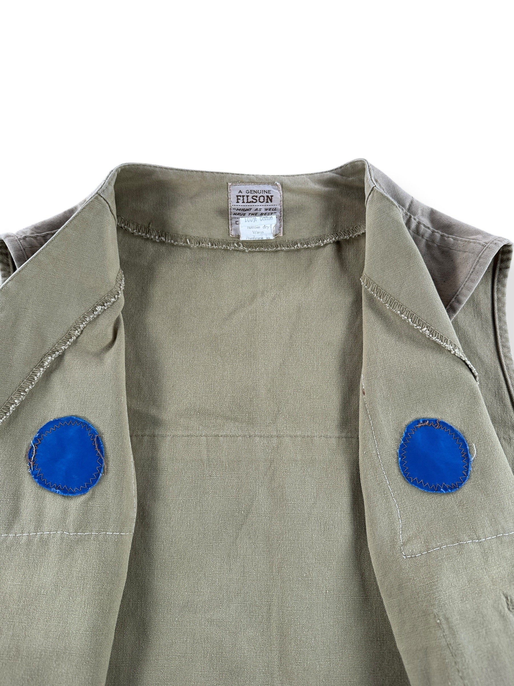 Patches on Vintage Filson Style 8 Tin Cloth Vest W/ Custom Pockets & Grommets SZ 38