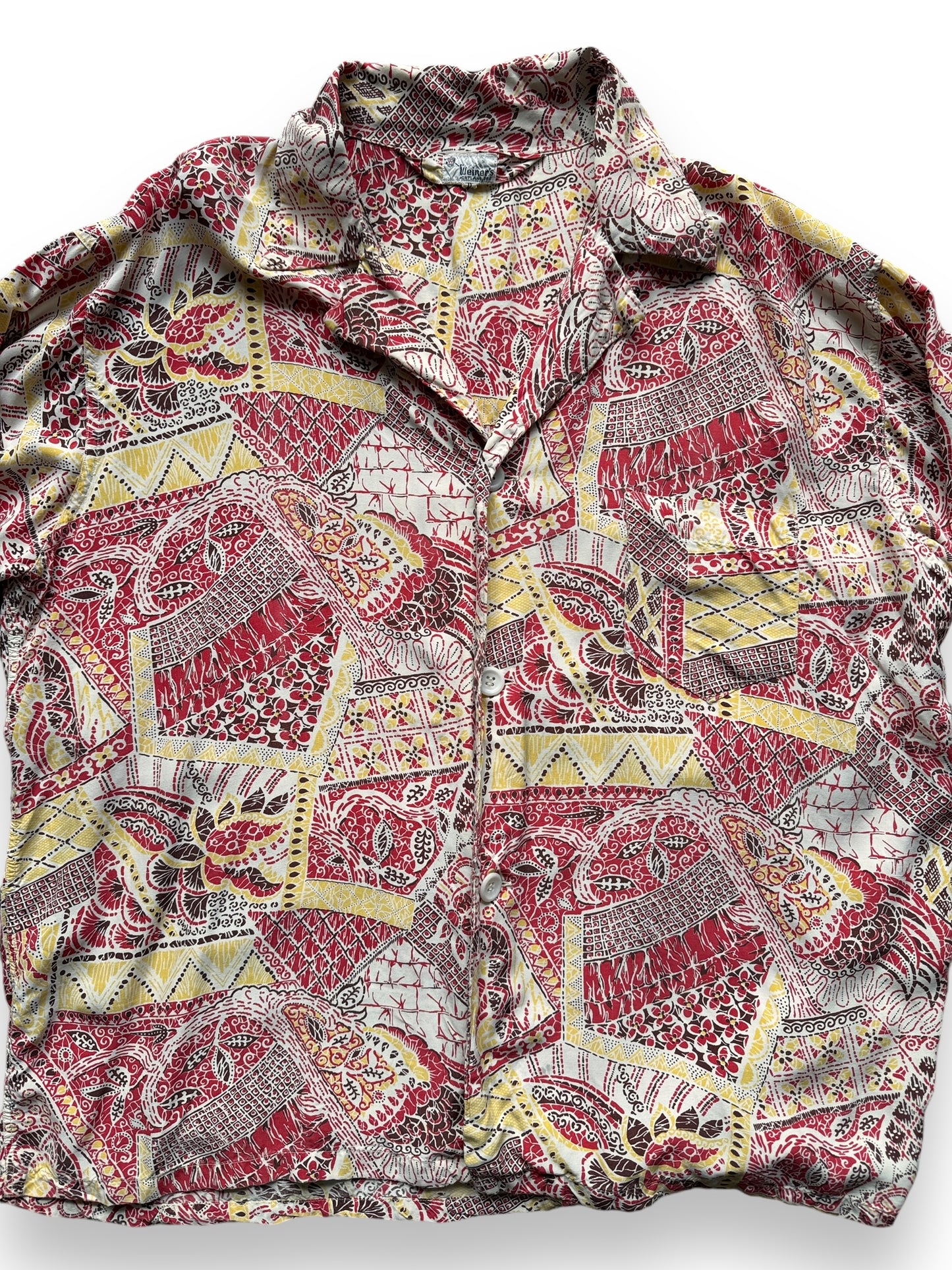 front close up of Vintage Weiner's Longsleeve Aloha Shirt SZ XL