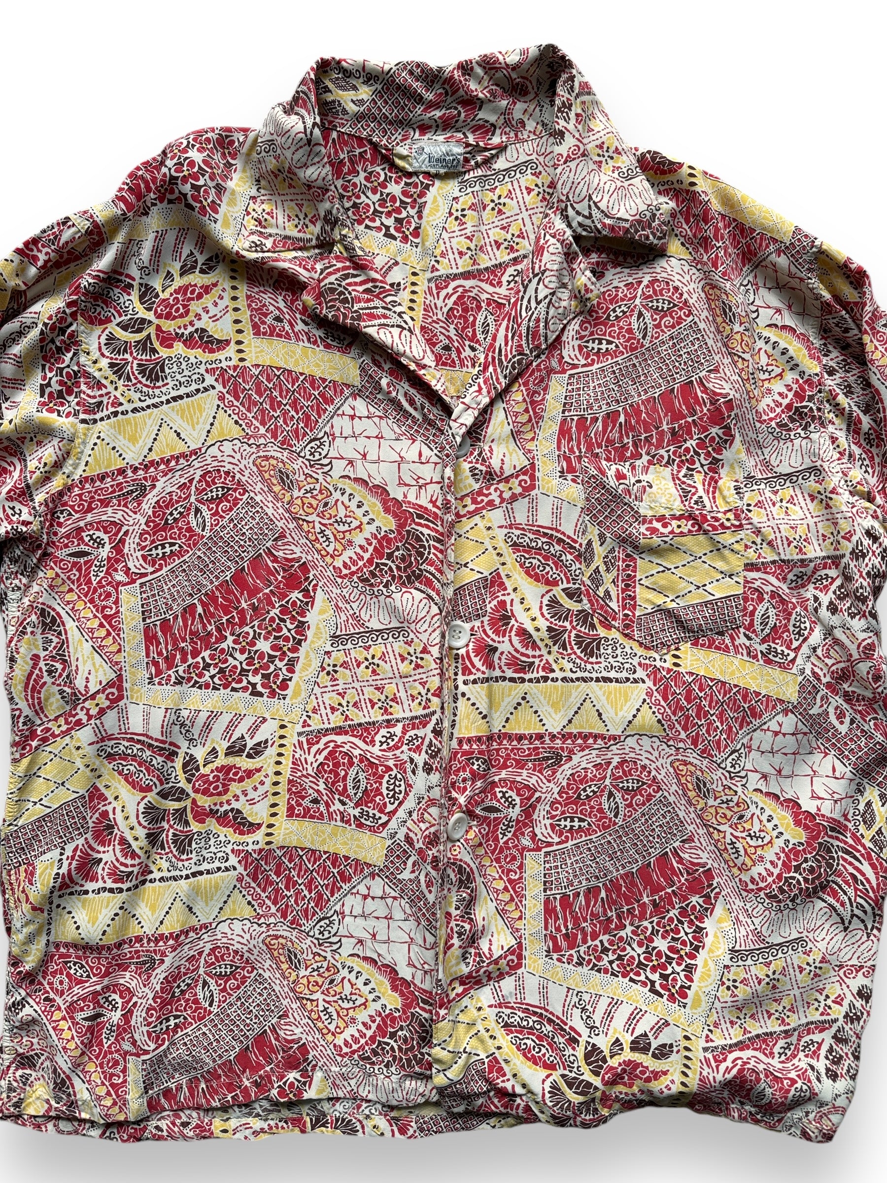 front close up of Vintage Weiner's Longsleeve Aloha Shirt SZ XL