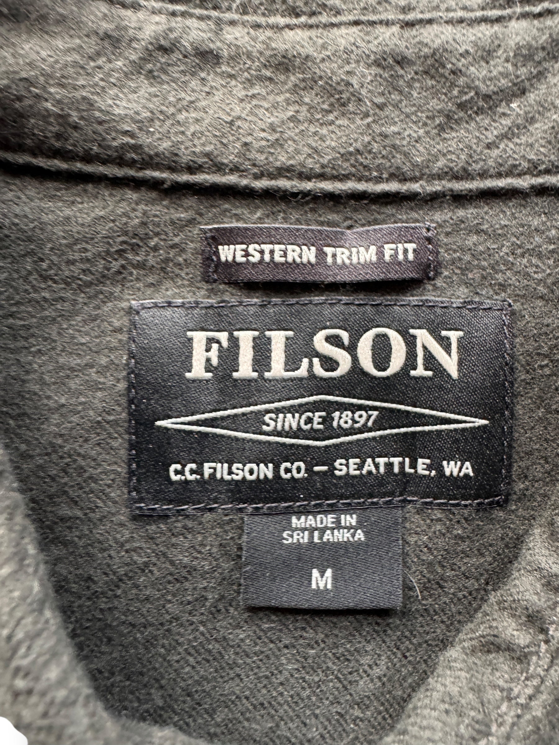 Tag on Filson Faded Black Western Flannel Shirt SZ M