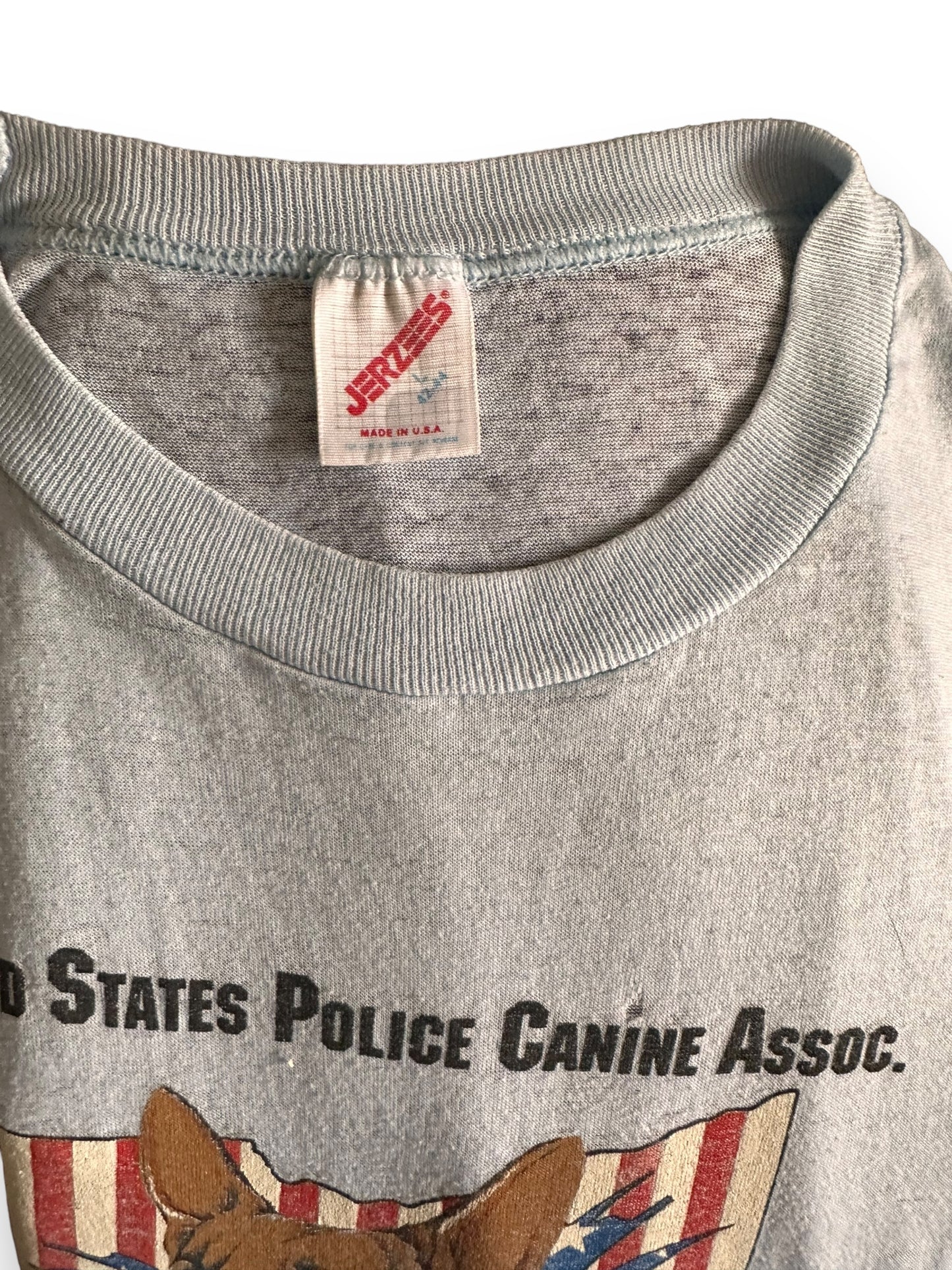 Tag View of Vintage US Police Canine Association Tee SZ L | Vintage German Shepherd T-Shirts Seattle | Barn Owl Vintage Clothing Seattle