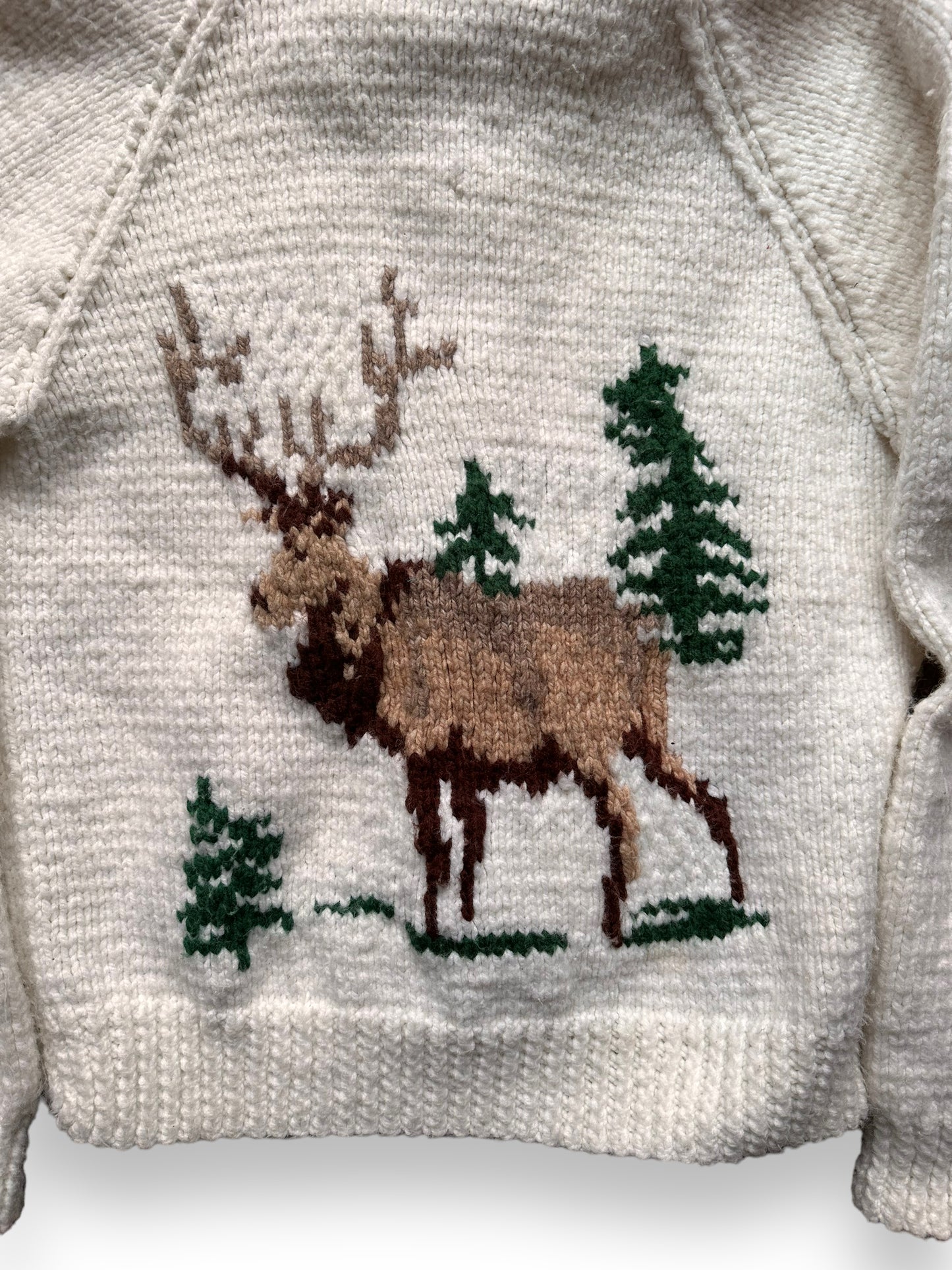 Graphic Close Up of Vintage Deer Wool Cowichan Style Sweater SZ M | Vintage Cowichan Sweaters Seattle | Barn Owl Vintage Seattle