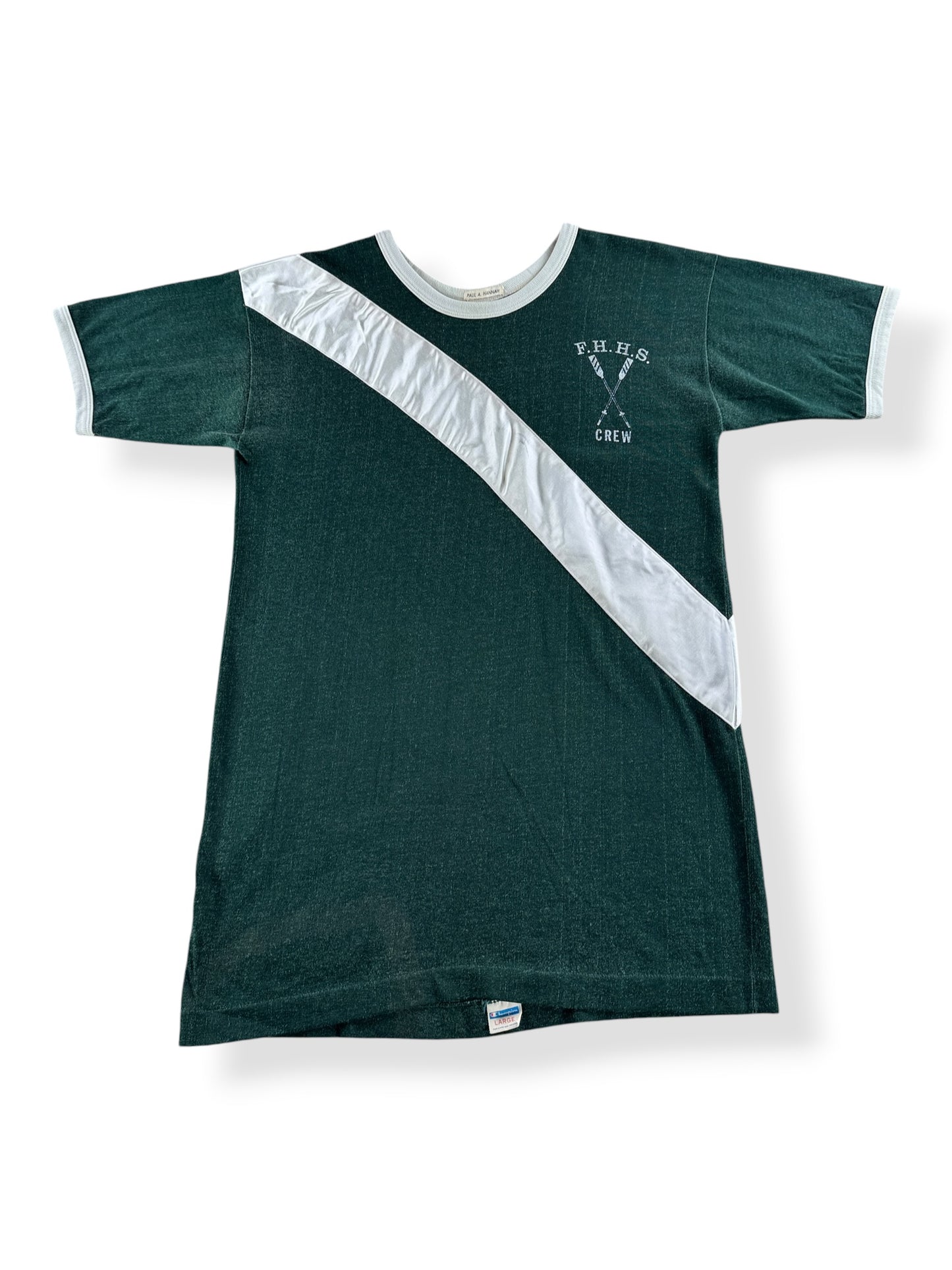 Front of Vintage Blue Bar Durene Crew Ringer Tee SZ L (Fits M)