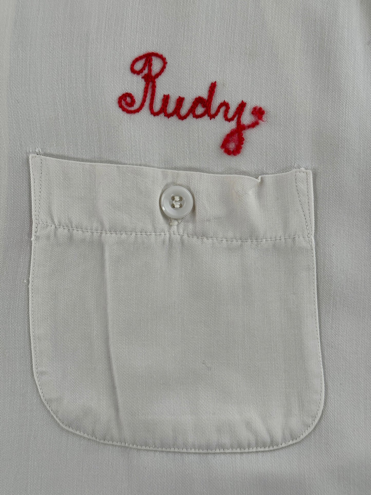 Pocket and chainstitched name on Vintage Hasbro Chain Stitched Rayon Bowling Shirt SZ L