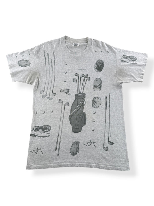 Front of Vintage Rel-e-vant Golf AOP Tee SZ L
