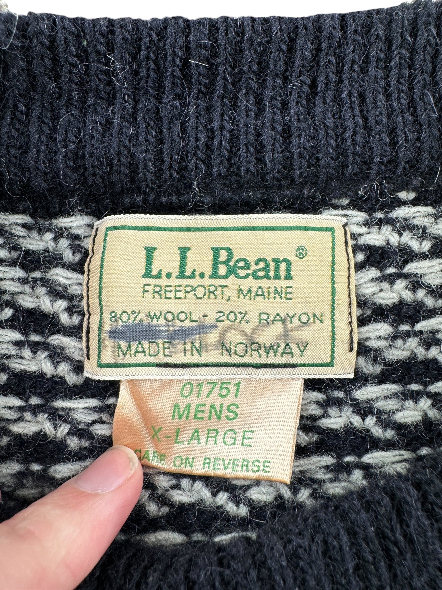 Tag on Vintage Men's LL Bean Birdseye Sweater Black & White SZ XL