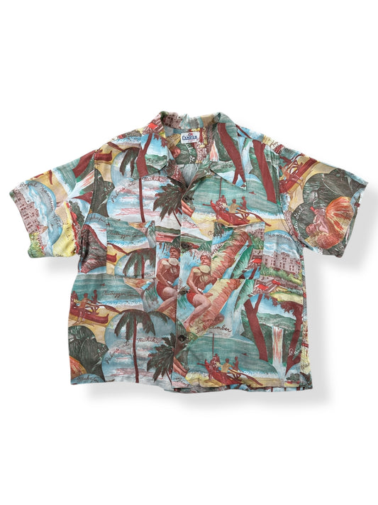 Front of Vintage Campus Photo Aloha Shirt SZ M