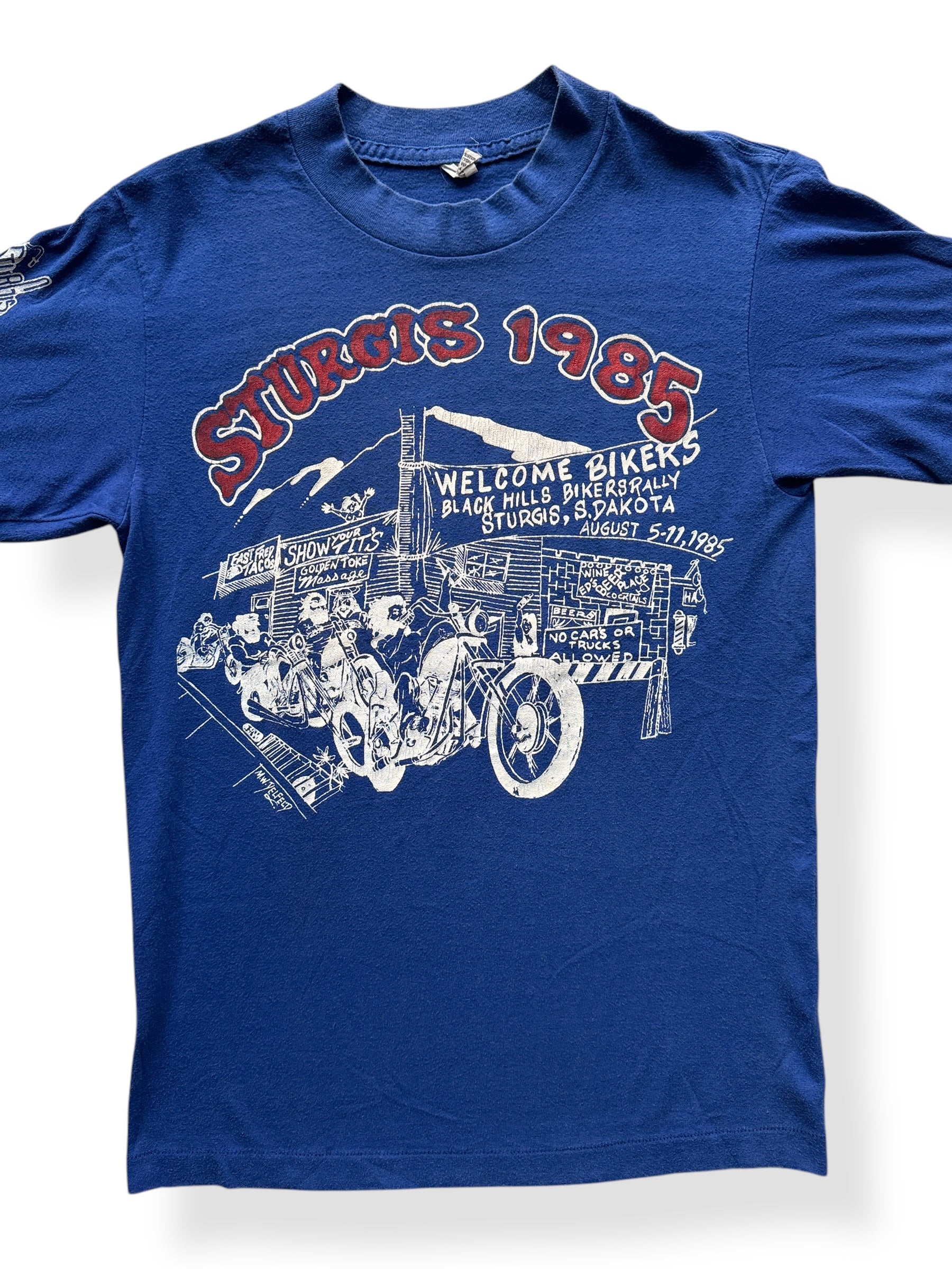 Front Close Up of Vintage 1985 Sturgis Motorcycle Rally Tee SZ S