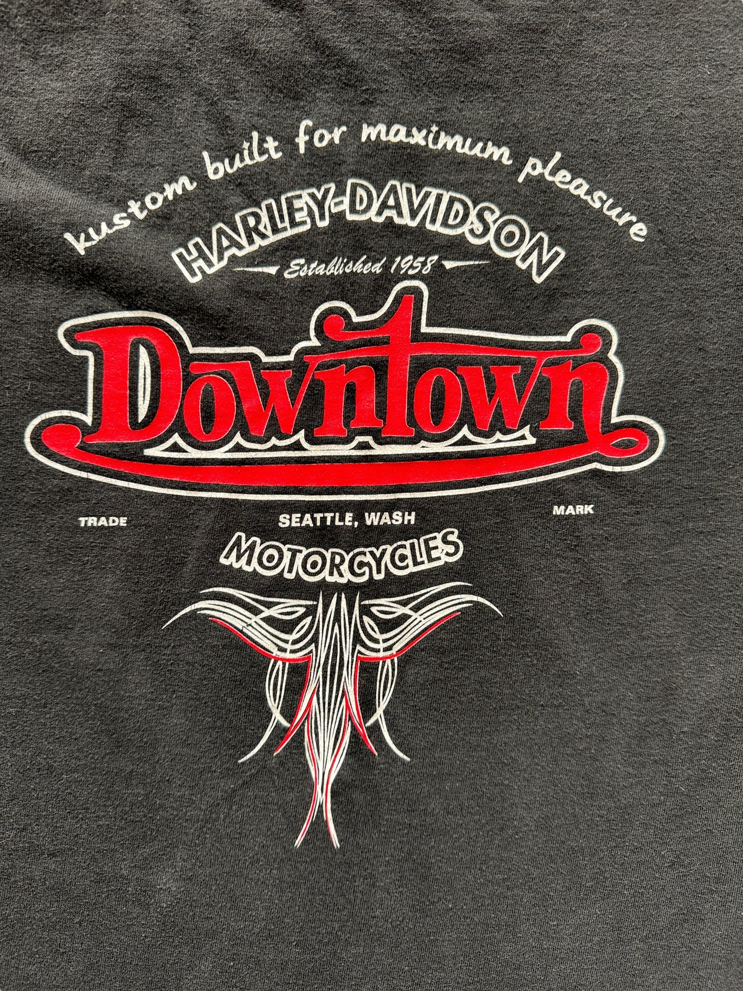 back graphic of Downtown Motorcycles Seattle Biker Tee SZ M