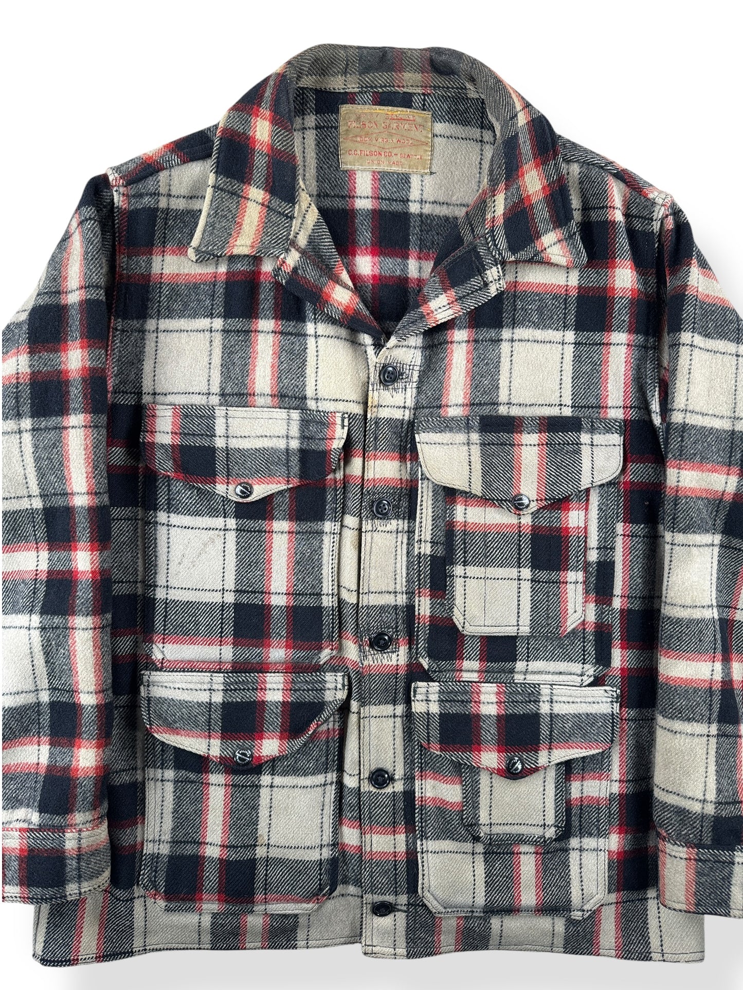Front Close Up of Vintage 1951 Filson Black-Red-White Dark Side Peppermint Patty SZ XL