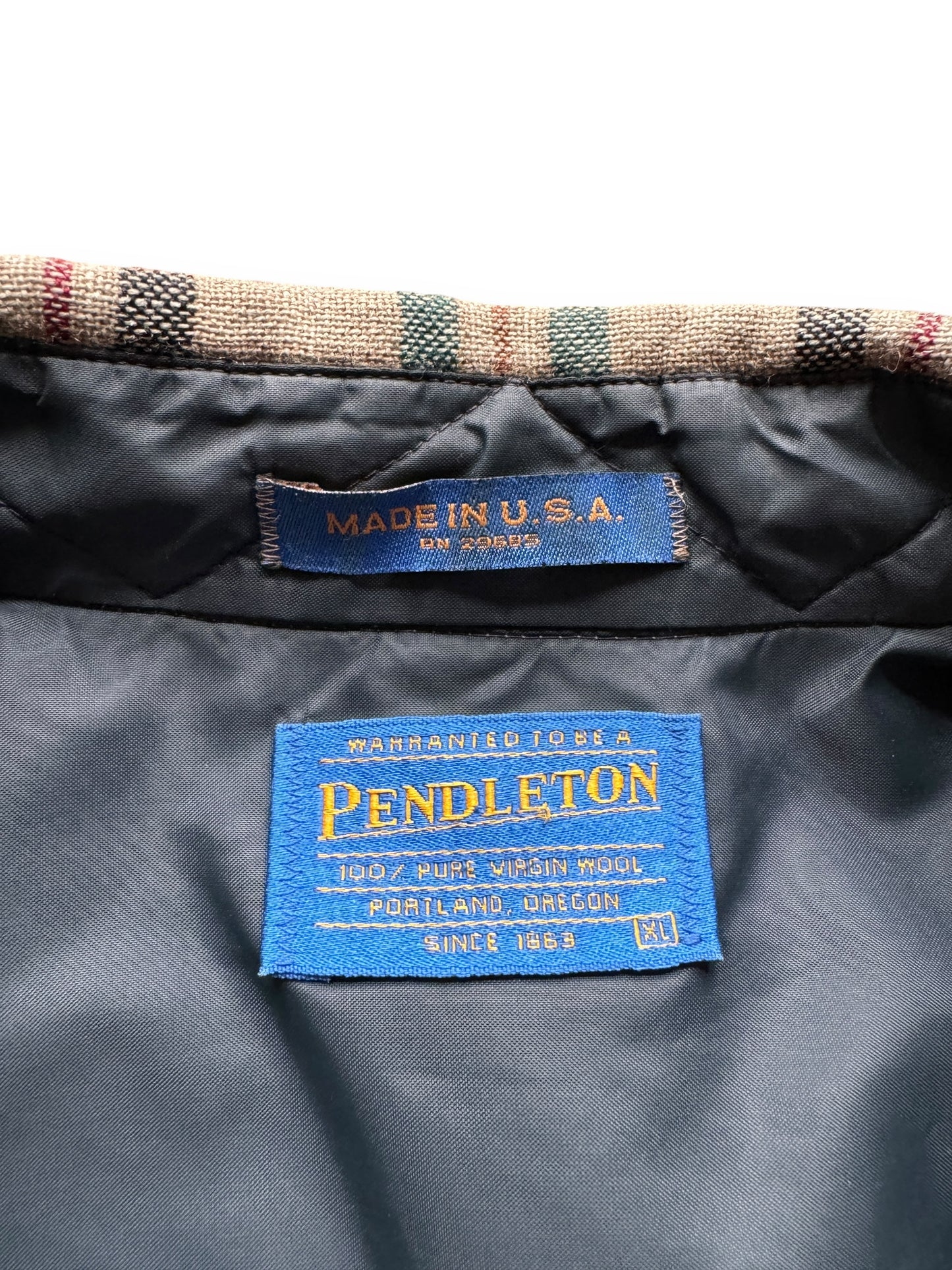 tag on Vintage Pendleton Green/Brown/Beige Flannel SZ XL