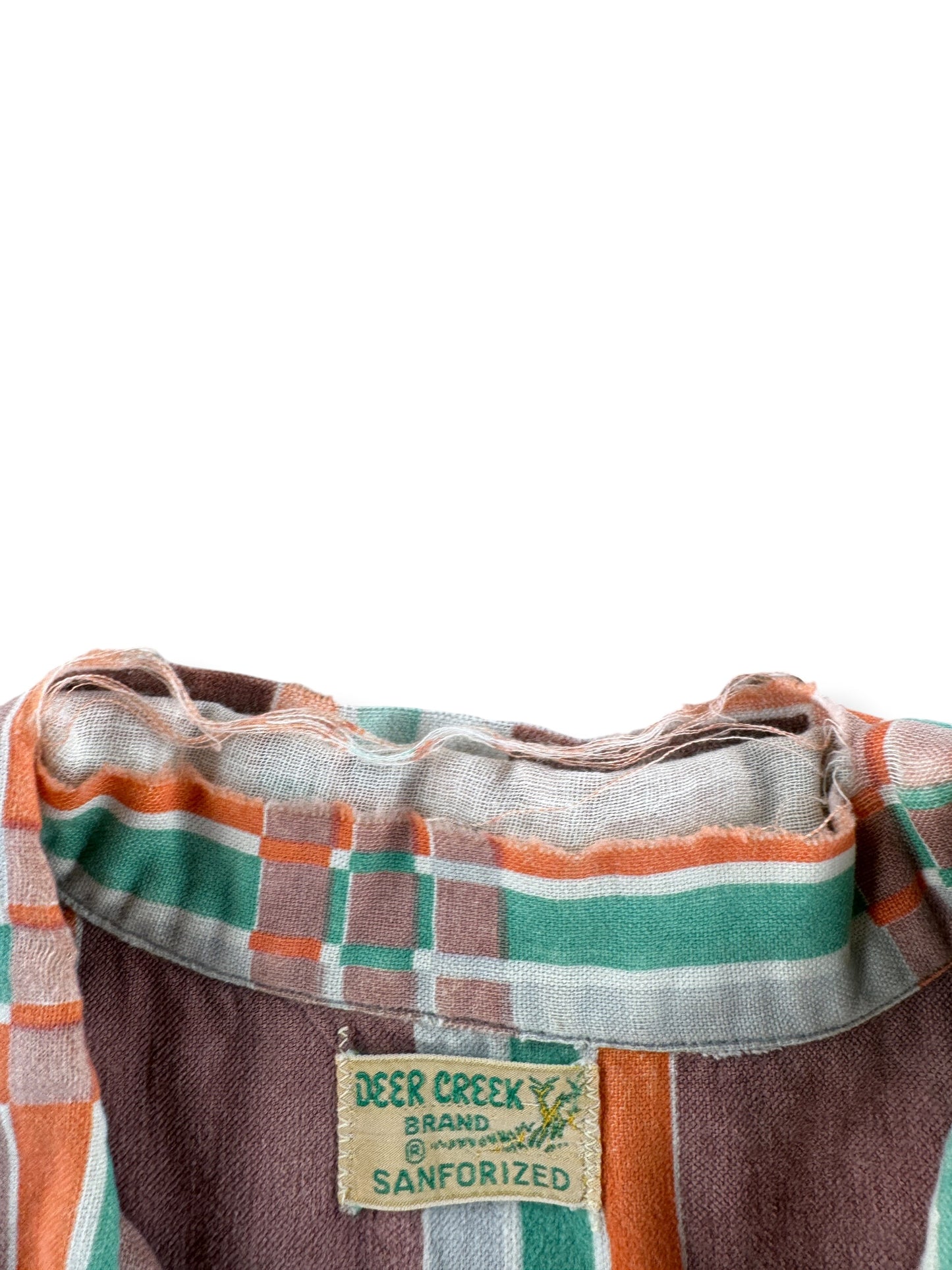Wear on Collar on Vintage 1940s Deer Creek Cotton Flannel SZ M