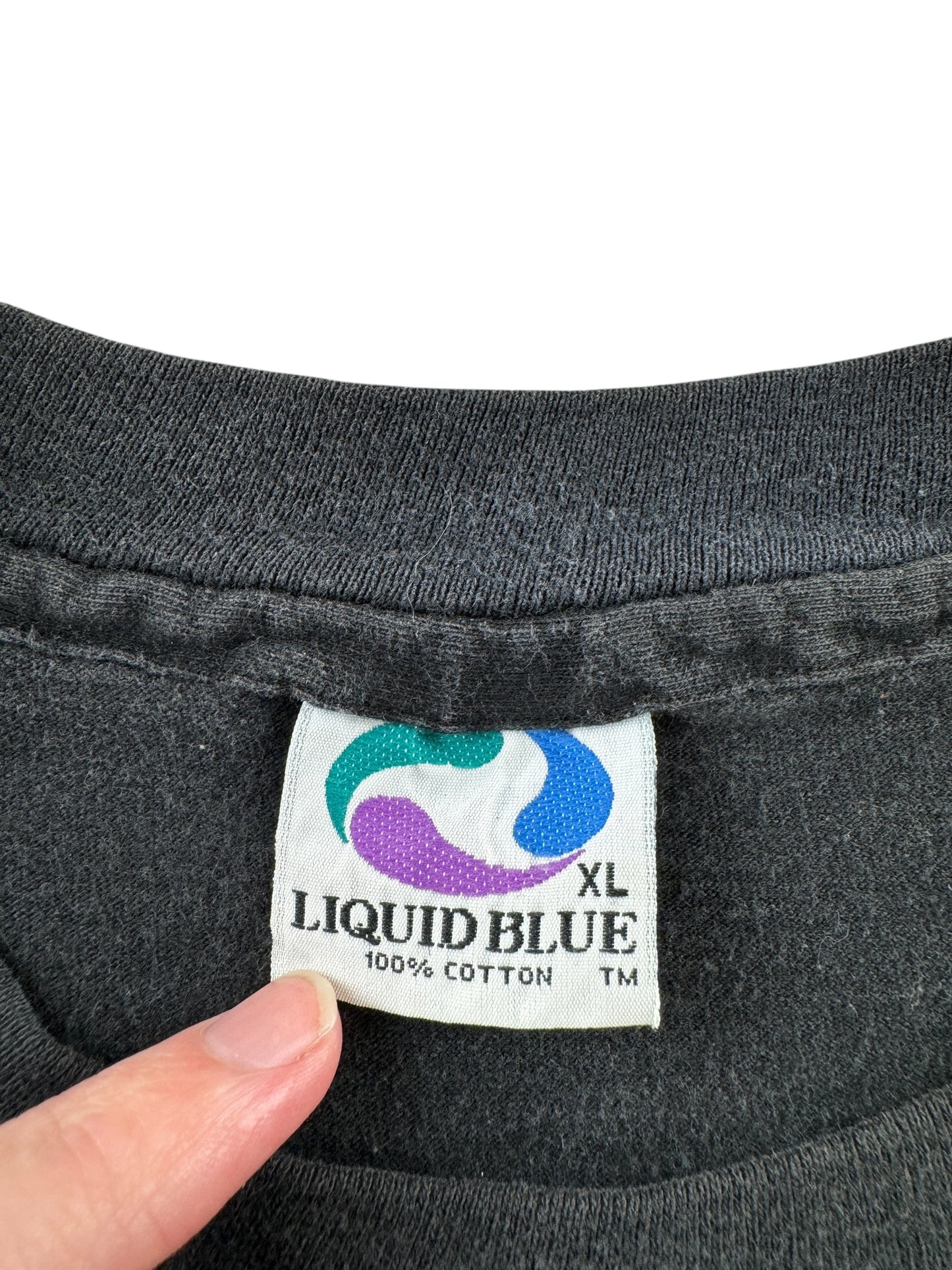 Tag on Vintage Down Brotherhood of Eternal Sleep Liquid Blue Tee SZ XL