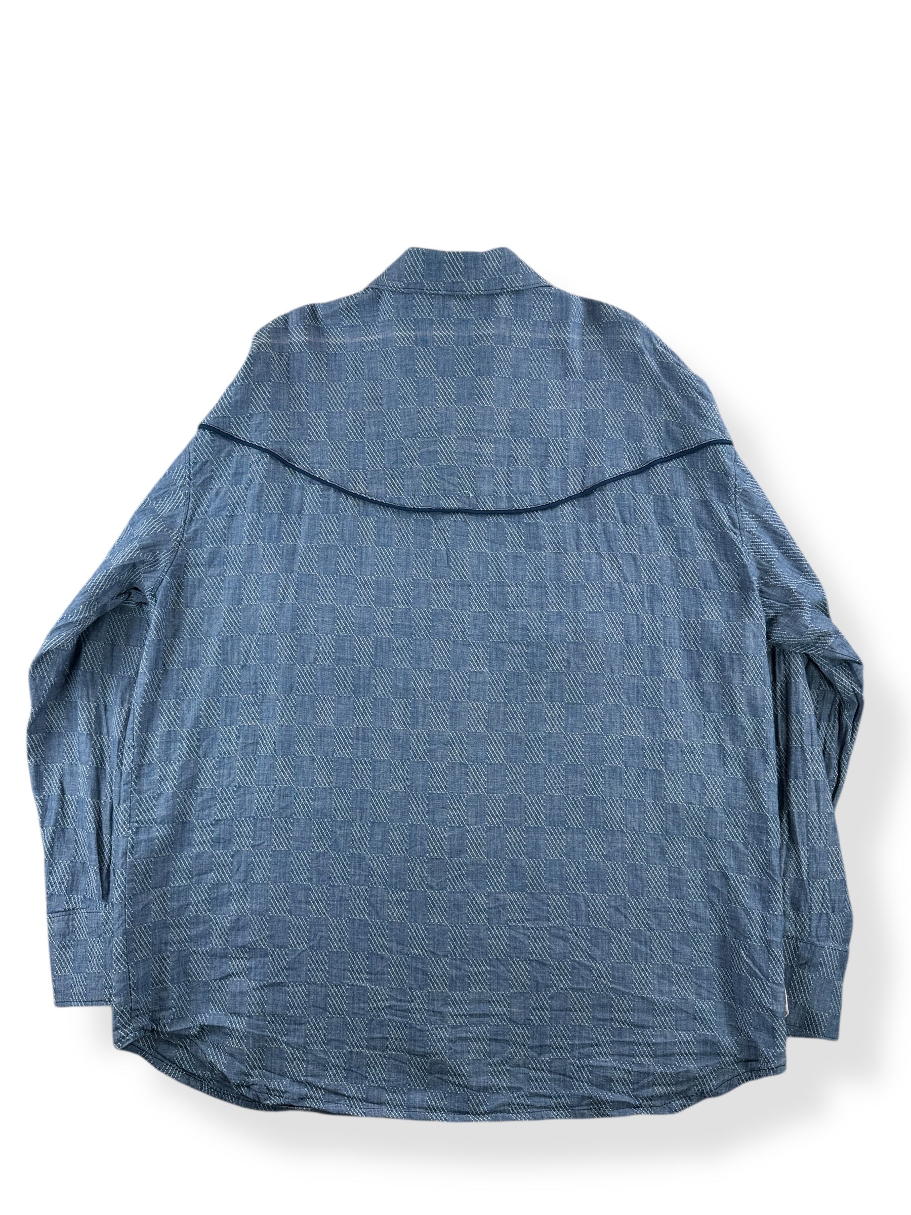 Back of Vintage Homemade Smile Pocket Western Pearl Snap Shirt SZ XL