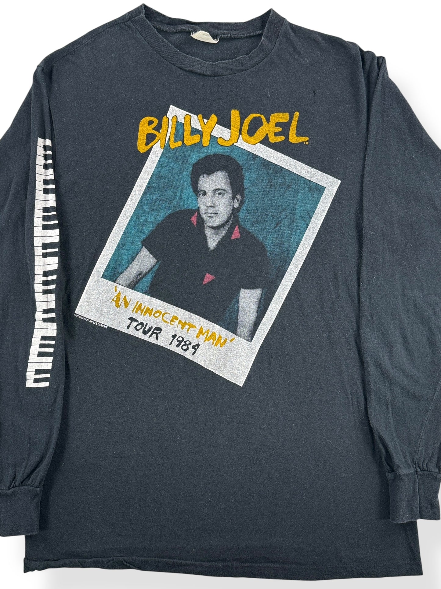 Front Close Up of Vintage 1984 Billy Joel Innocent Man Tour Long Sleeve Tee SZ M