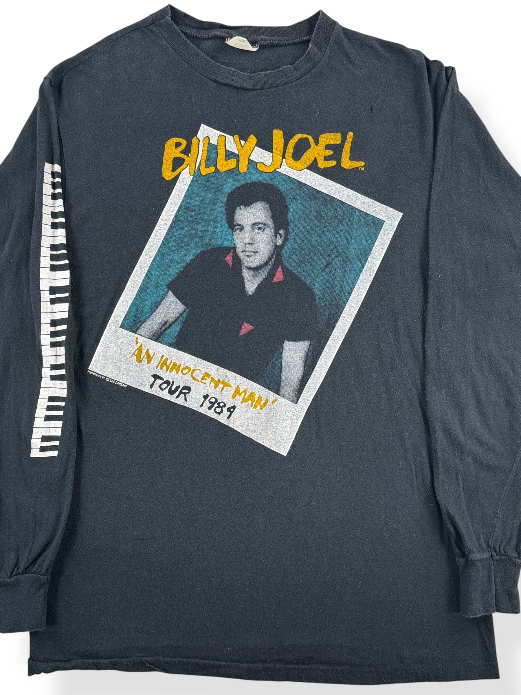 Front Close Up of Vintage 1984 Billy Joel Innocent Man Tour Long Sleeve Tee SZ M