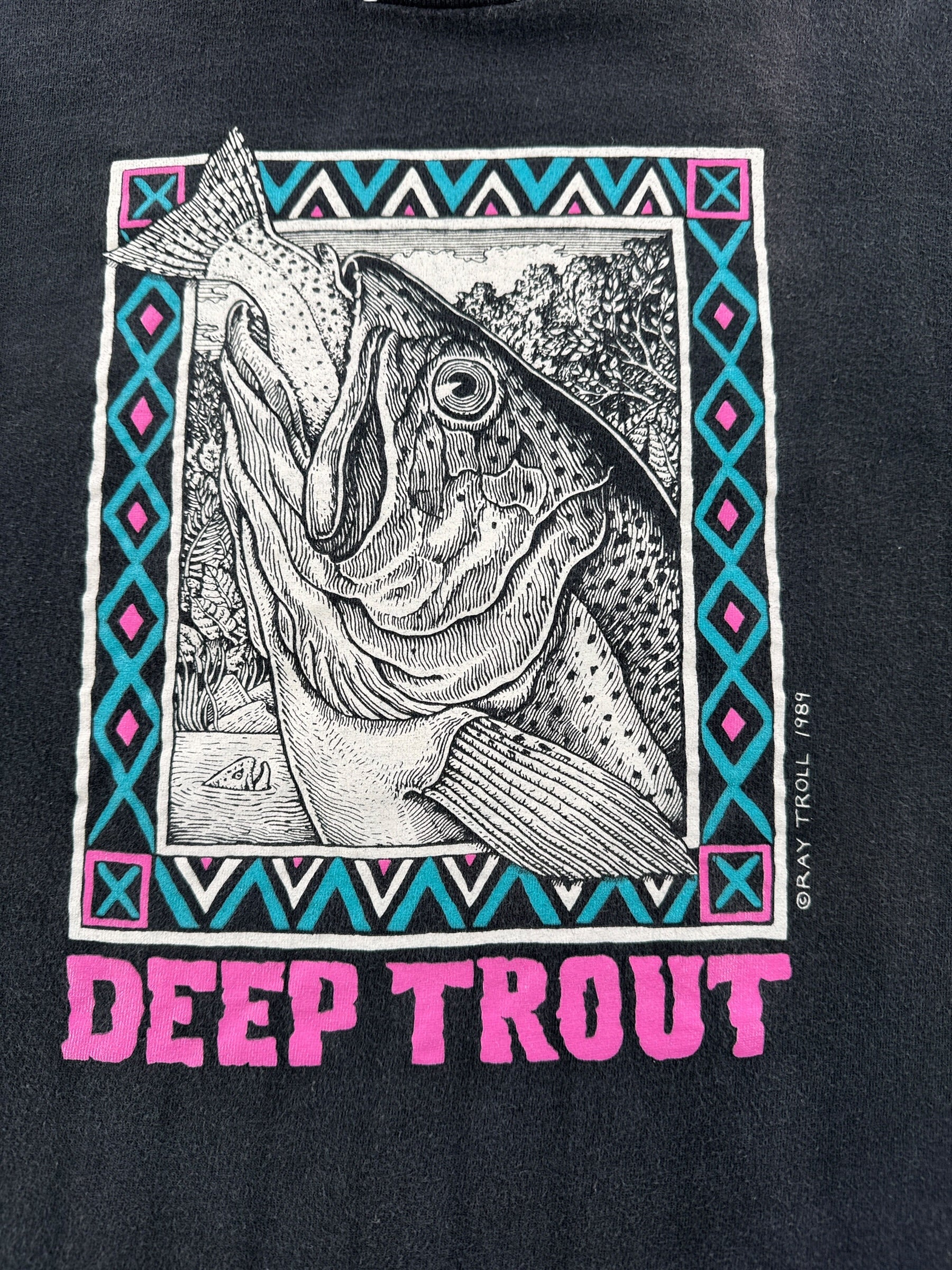 Graphic of Vintage Ray Troll 80s "Deep Trout" Tee SZ XL (Fits L)