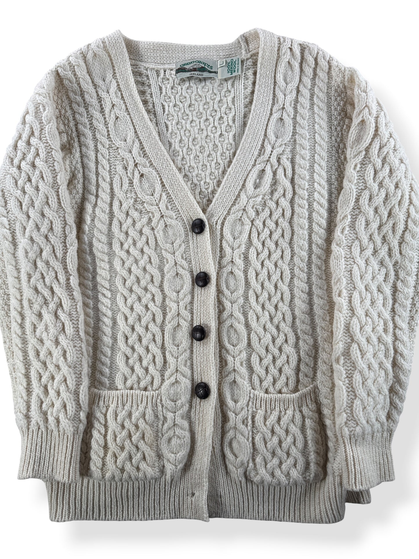 Front Close Up of Vintage 90s Aran Cardigan SZ L (Fits M)