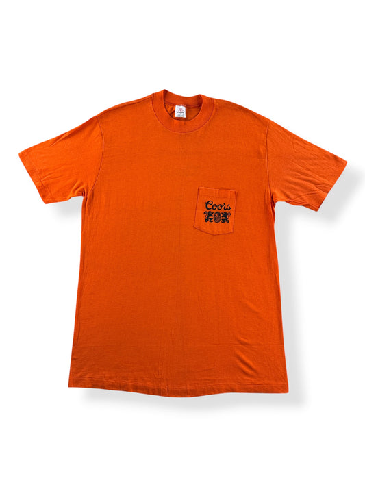 Front of Vintage NOS Coors 2-Sided Pocket Tee SZ L
