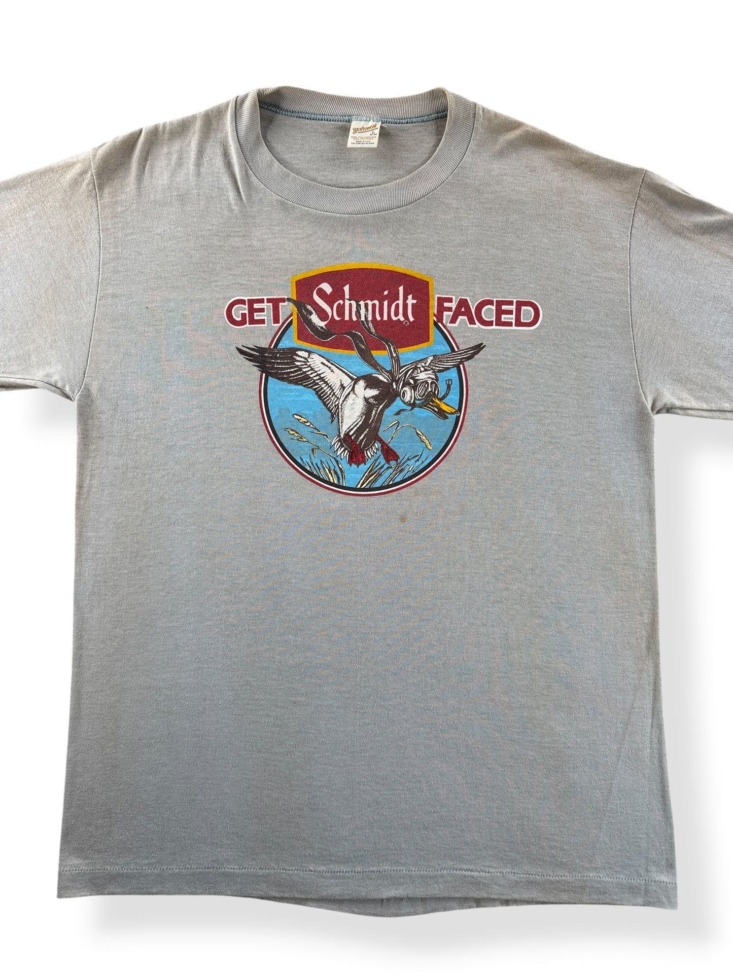 Front Close Up of Vintage Get Schmidt Faced Beer Tee SZ L (Fits M)