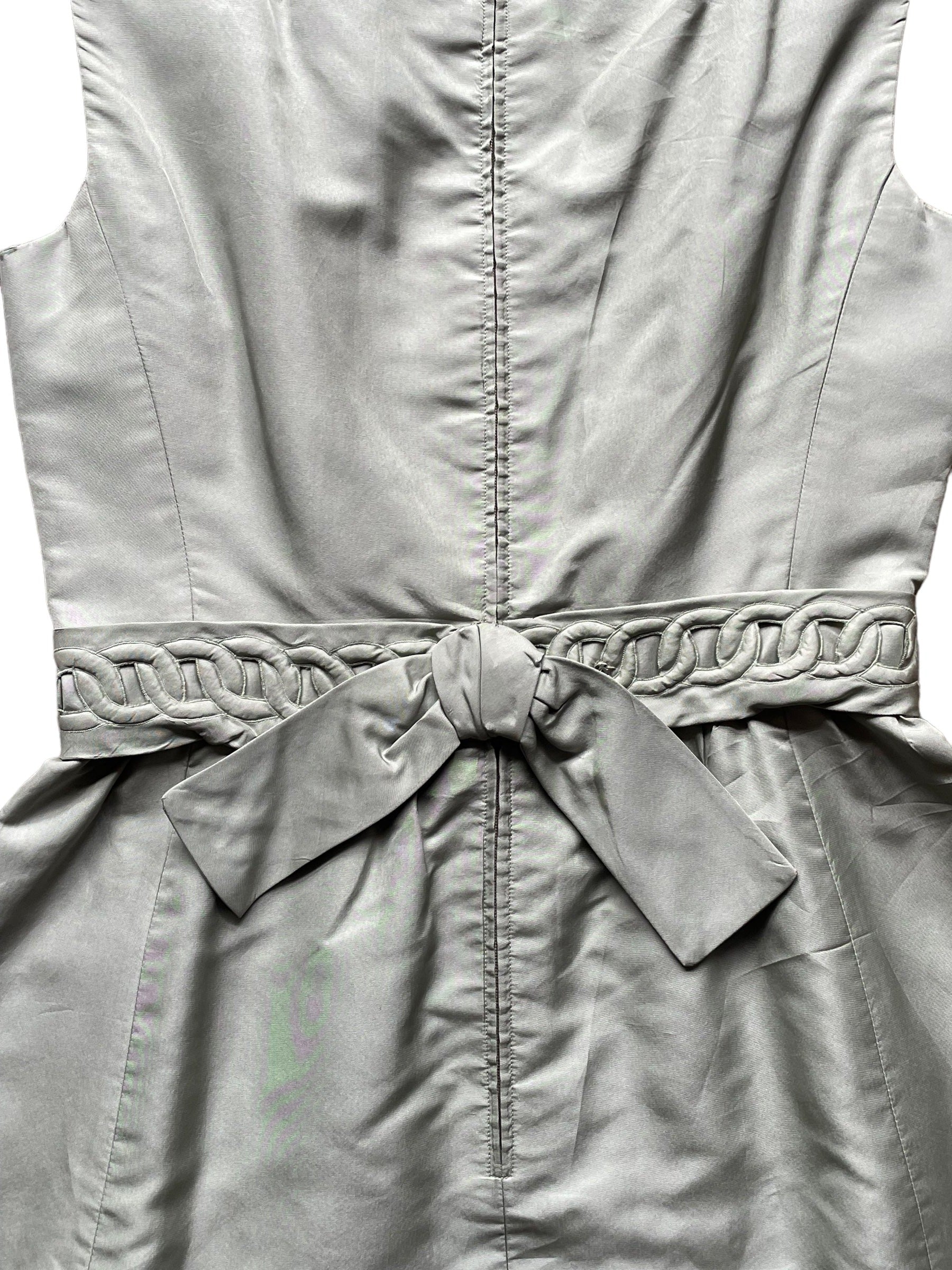 Back bow detail of Vintage 1950s Grey Satin Party Dress SZ M |  Barn Owl Vintage Dresses| Seattle Vintage Ladies Clothing