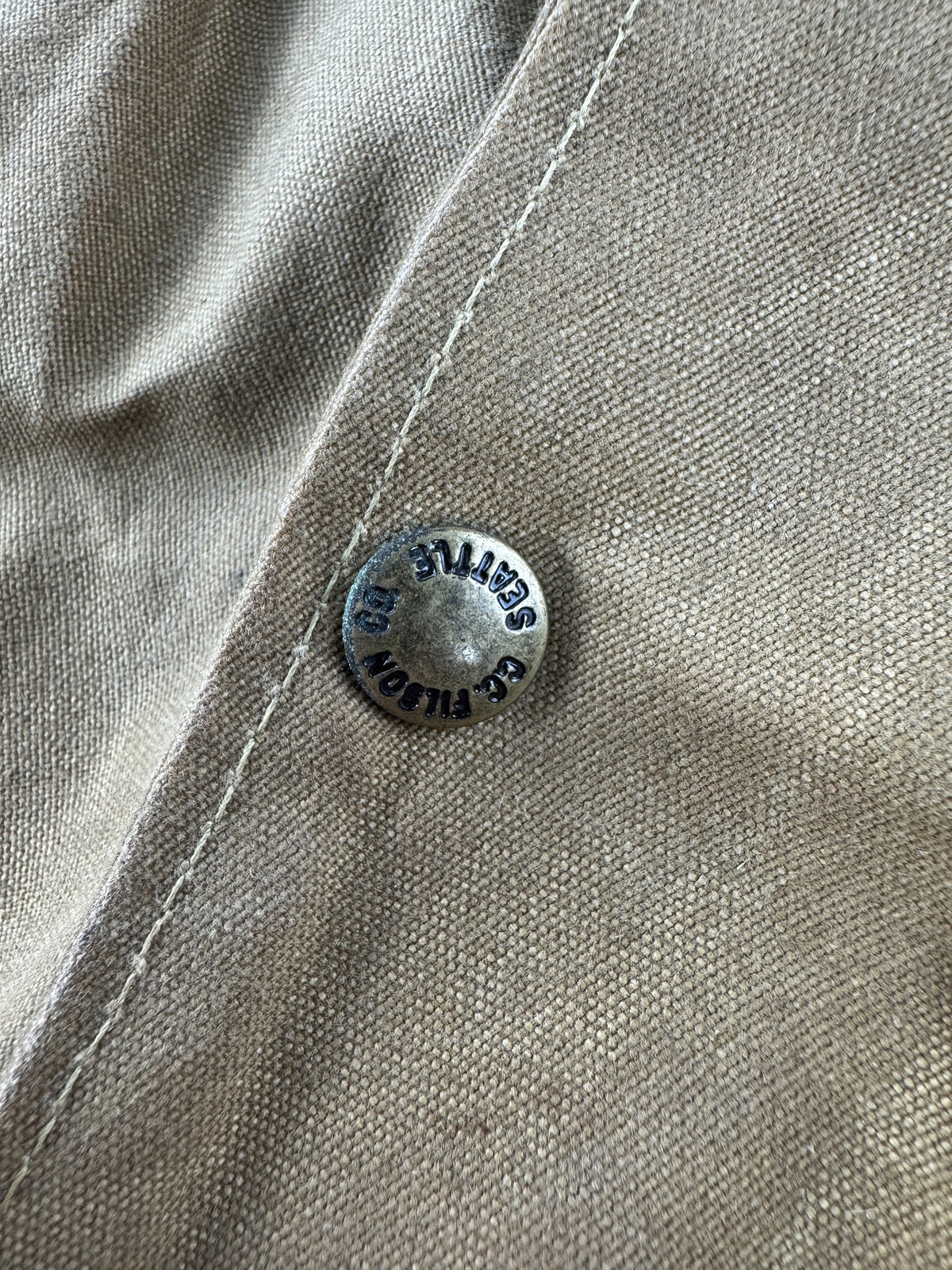 Button close-up on Vintage Filson Double Tin Jacket SZ L