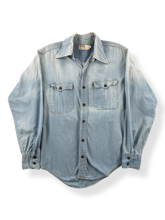 Front of Vintage Montgomery Ward Suspender Fade Chambray Shirt SZ L