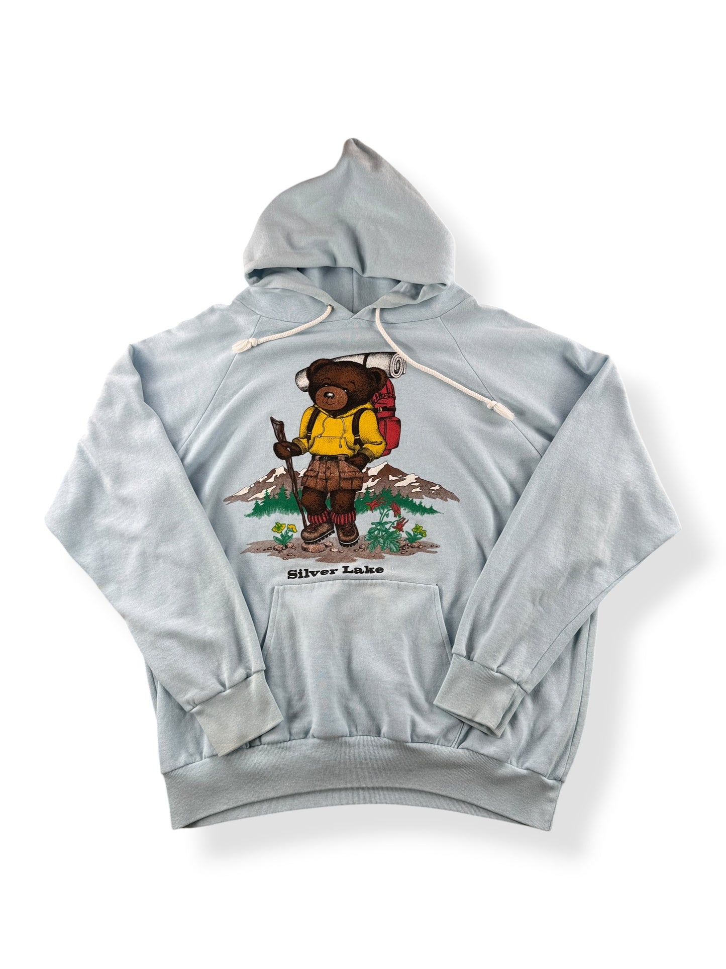 Front of Vintage Silver Lake Teddy Bear Hoodie SZ L