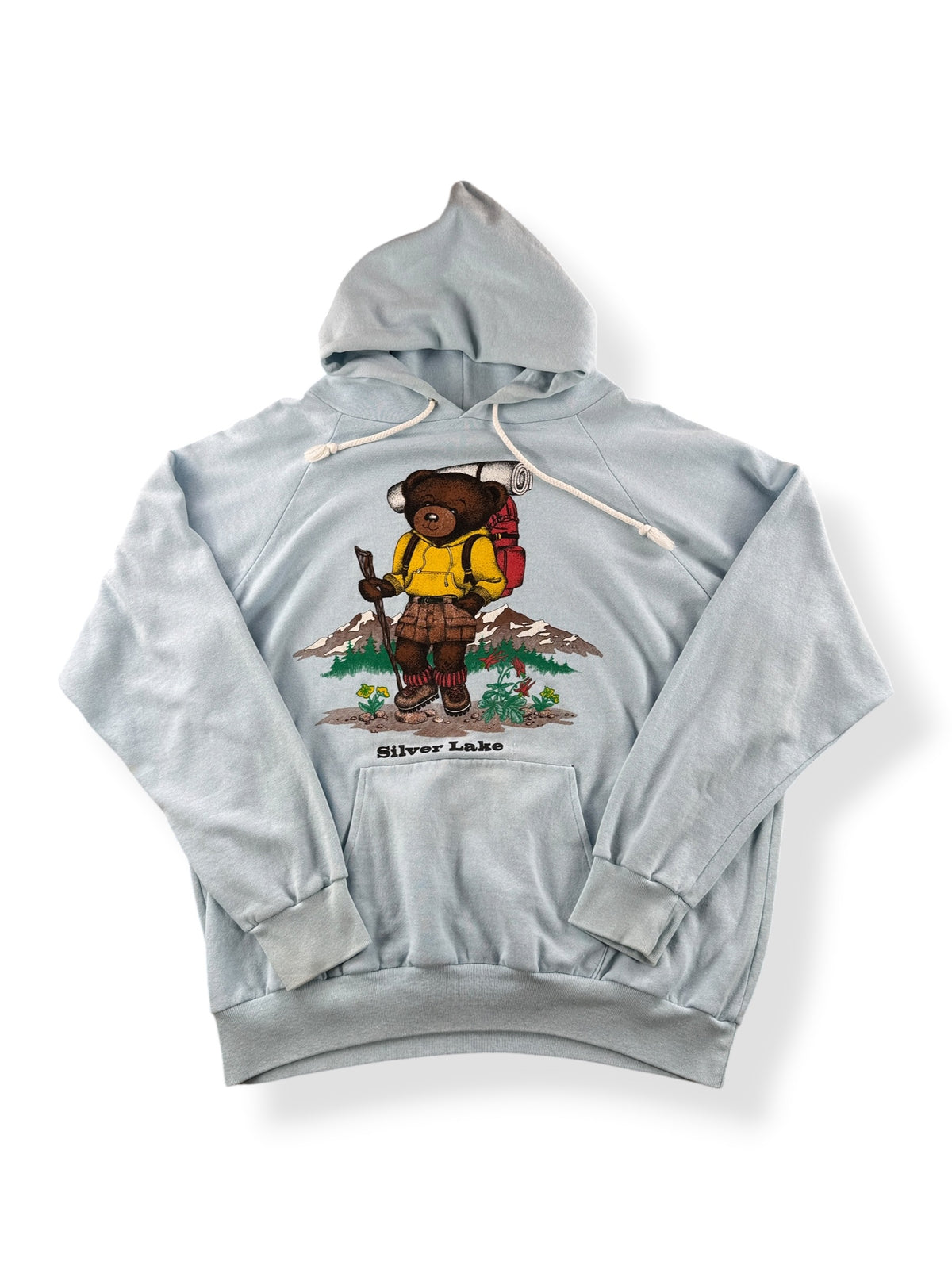 Front of Vintage Silver Lake Teddy Bear Hoodie SZ L