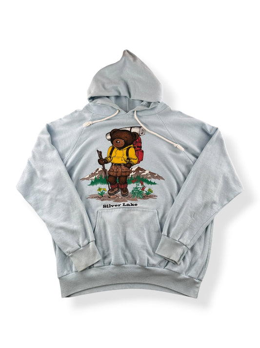 Front of Vintage Silver Lake Teddy Bear Hoodie SZ L