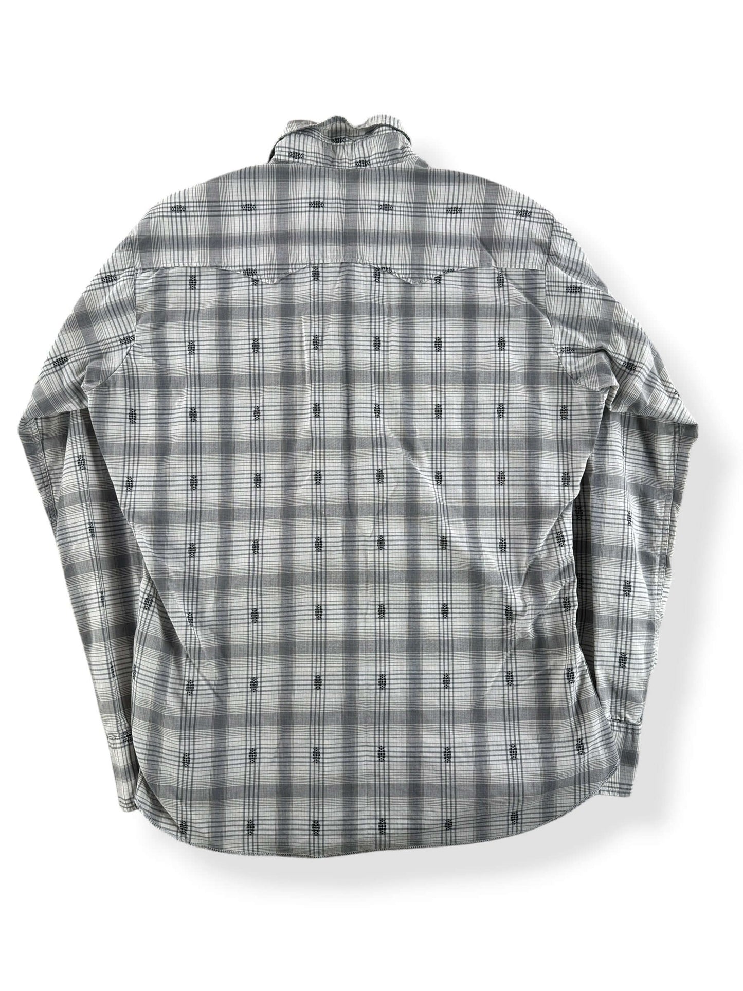 Back of Vintage Grey Levis Dan River Pearl Snap SZ M