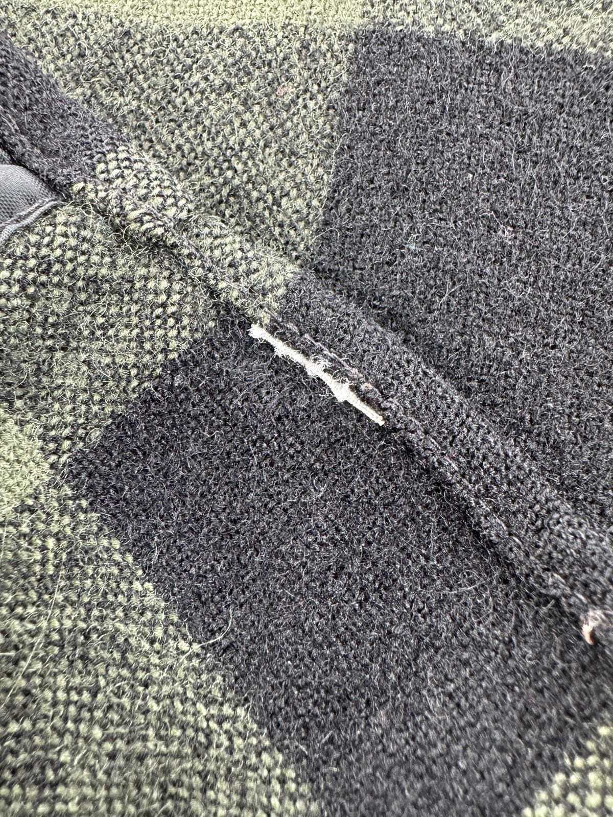 Cut care tag on Vintage Pendleton Green and Black Plaid Flannel SZ M