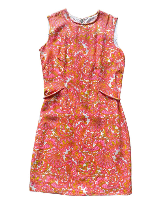 Full front view of Vintage 1960s Pink Paisley Dress SZ M | Seattle True Vintage Dresses | Barn Owl Vintage
