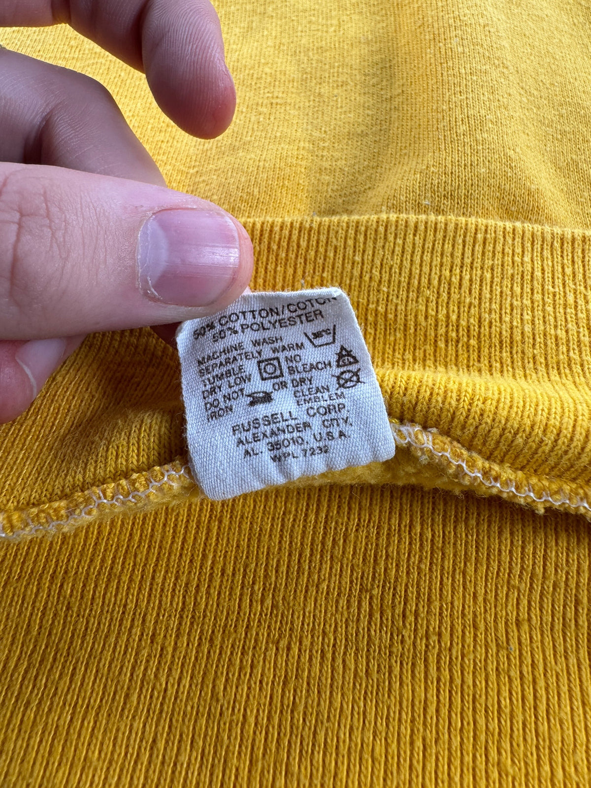 Back of tag on Vintage Joe Martins Russell Athletic Hoodie SZ M