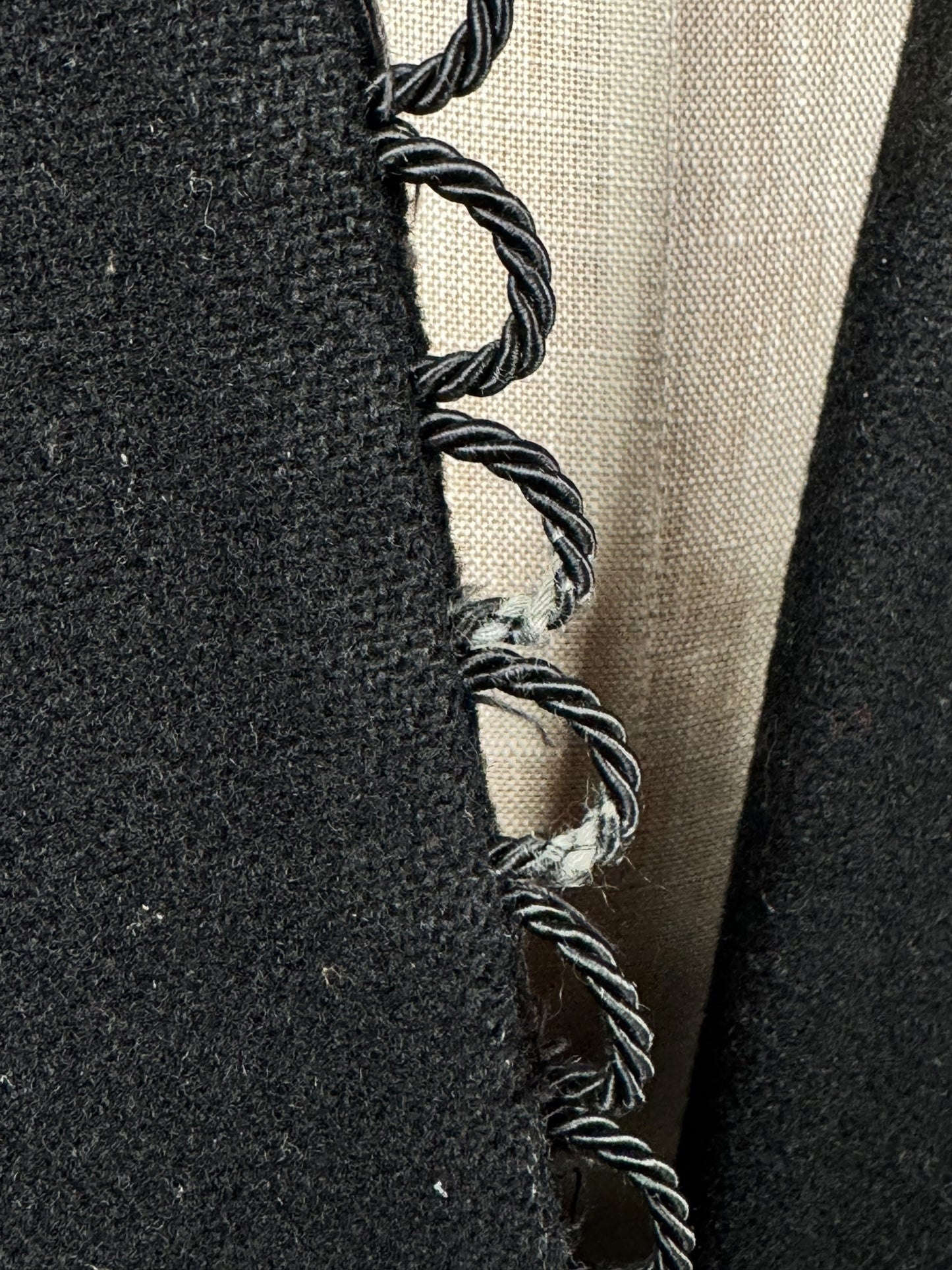 Worn button loops of 1970s Simon Howard Wool Fur Trimmed Coat S