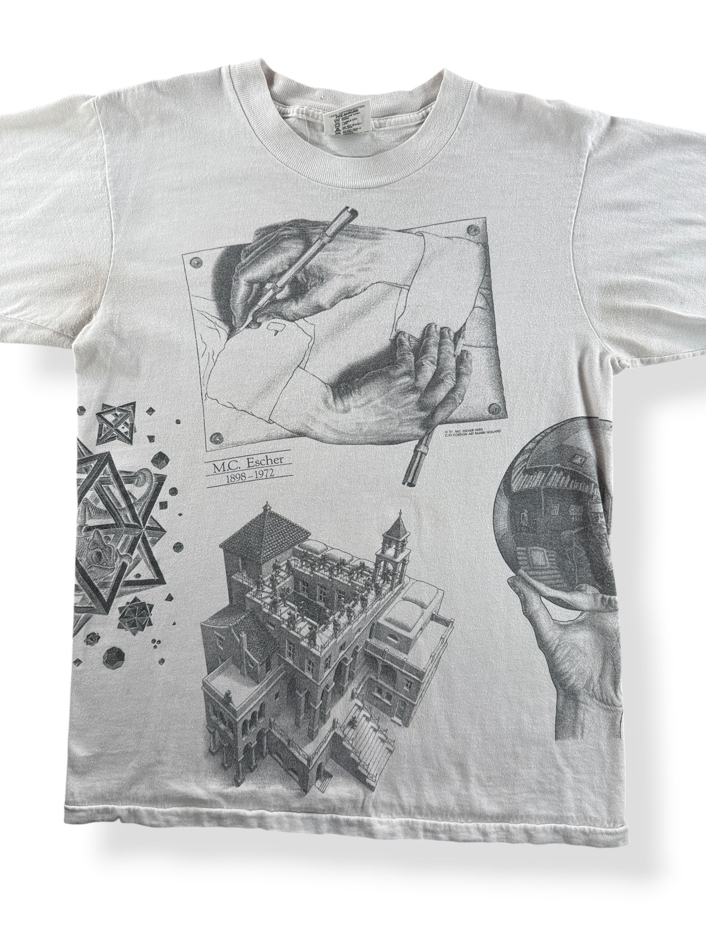 Front Close Up of Vintage Andazia MC Escher AOP Tee SZ M