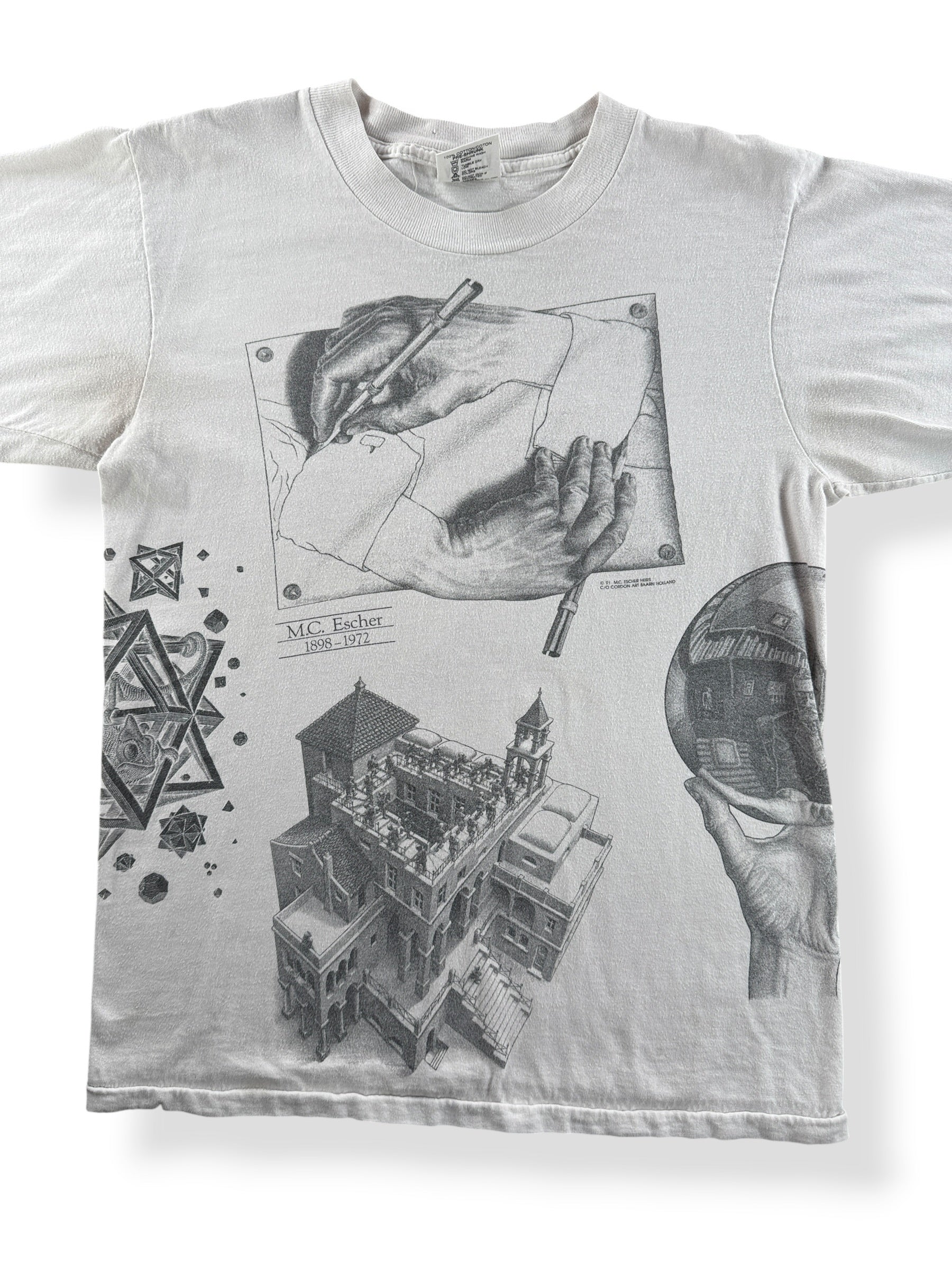 Front Close Up of Vintage Andazia MC Escher AOP Tee SZ M