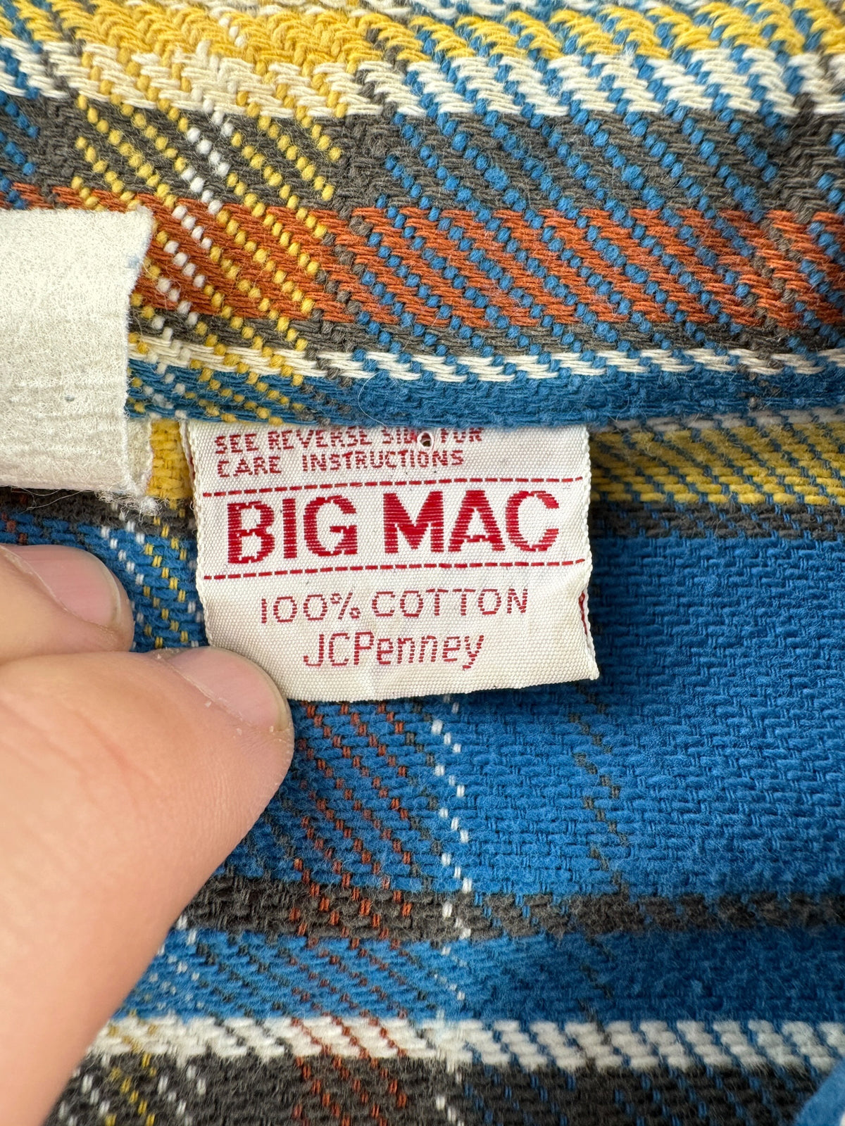 Tag on Vintage Repaired Big Mac Cotton Flannel SZ L