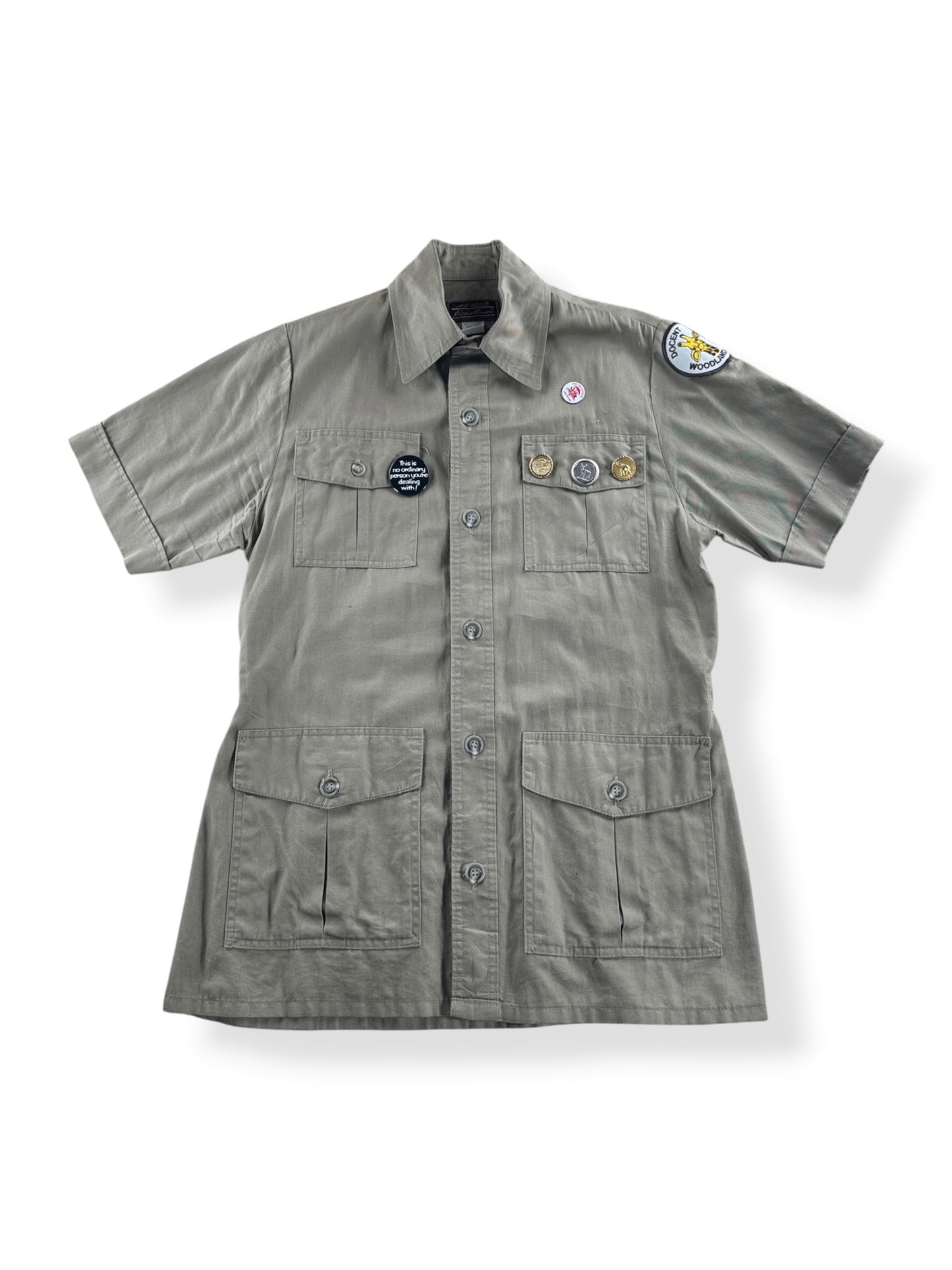 Front of Vintage Filson Eddie Bauer Woodland Park Zoo Safari Shirt SZ S