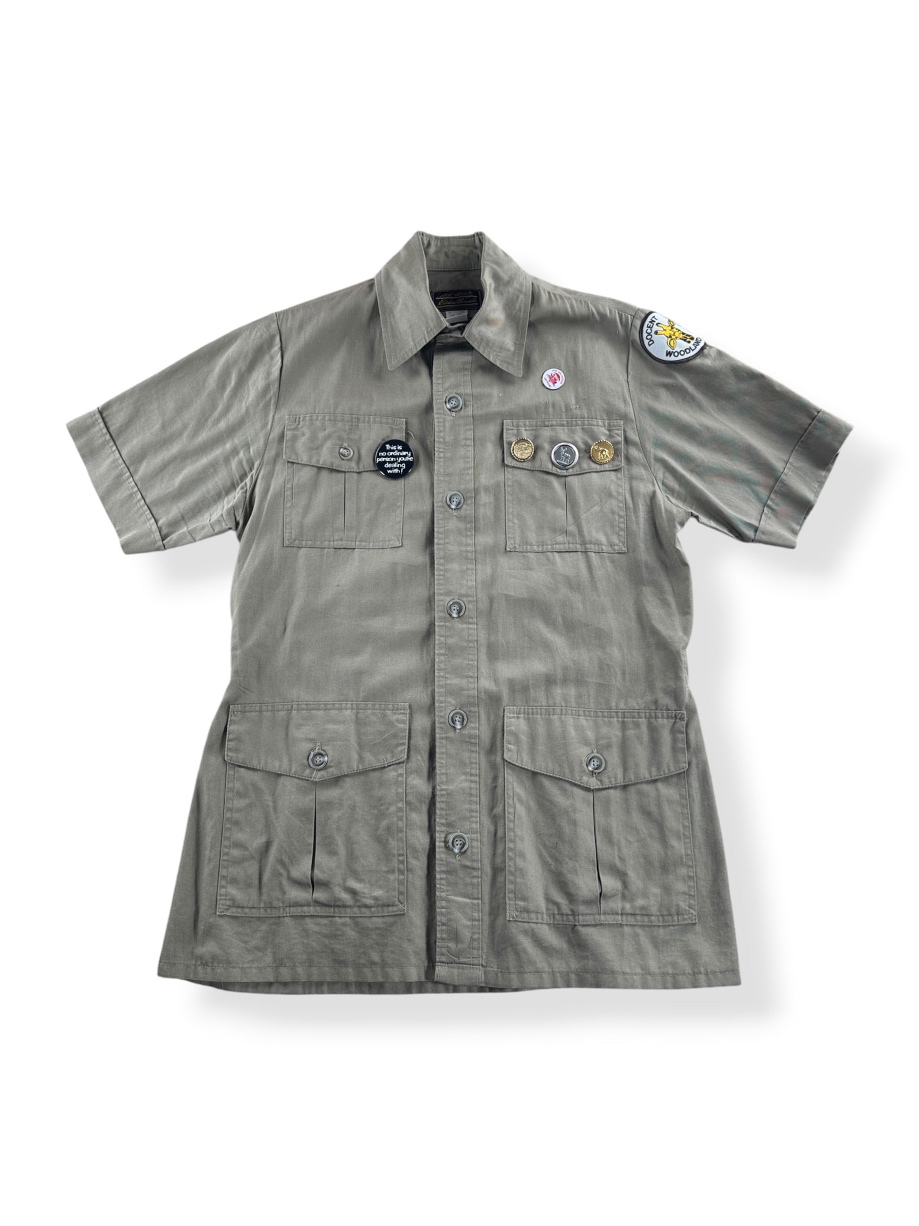 Front of Vintage Filson Eddie Bauer Woodland Park Zoo Safari Shirt SZ S