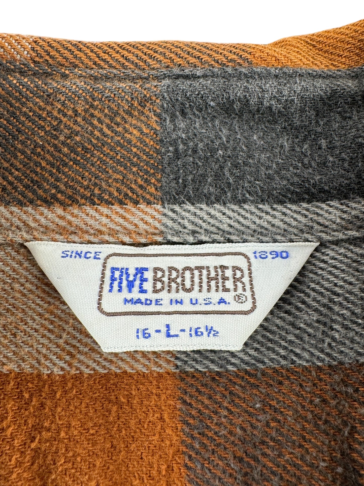 Tag on Vintage Five Brother Cotton Flannel SZ L