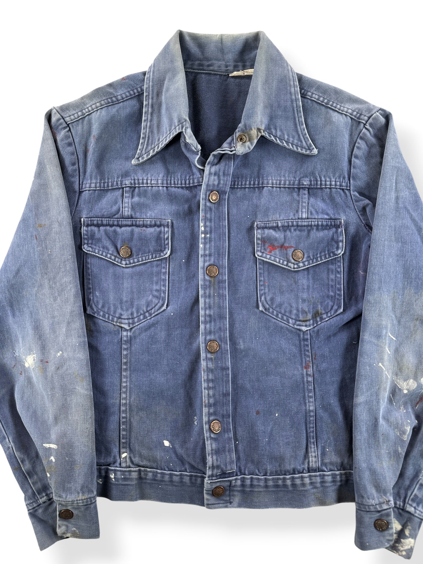 Front Close Up of Vintage Distressed Moleskin Trucker Jacket SZ S