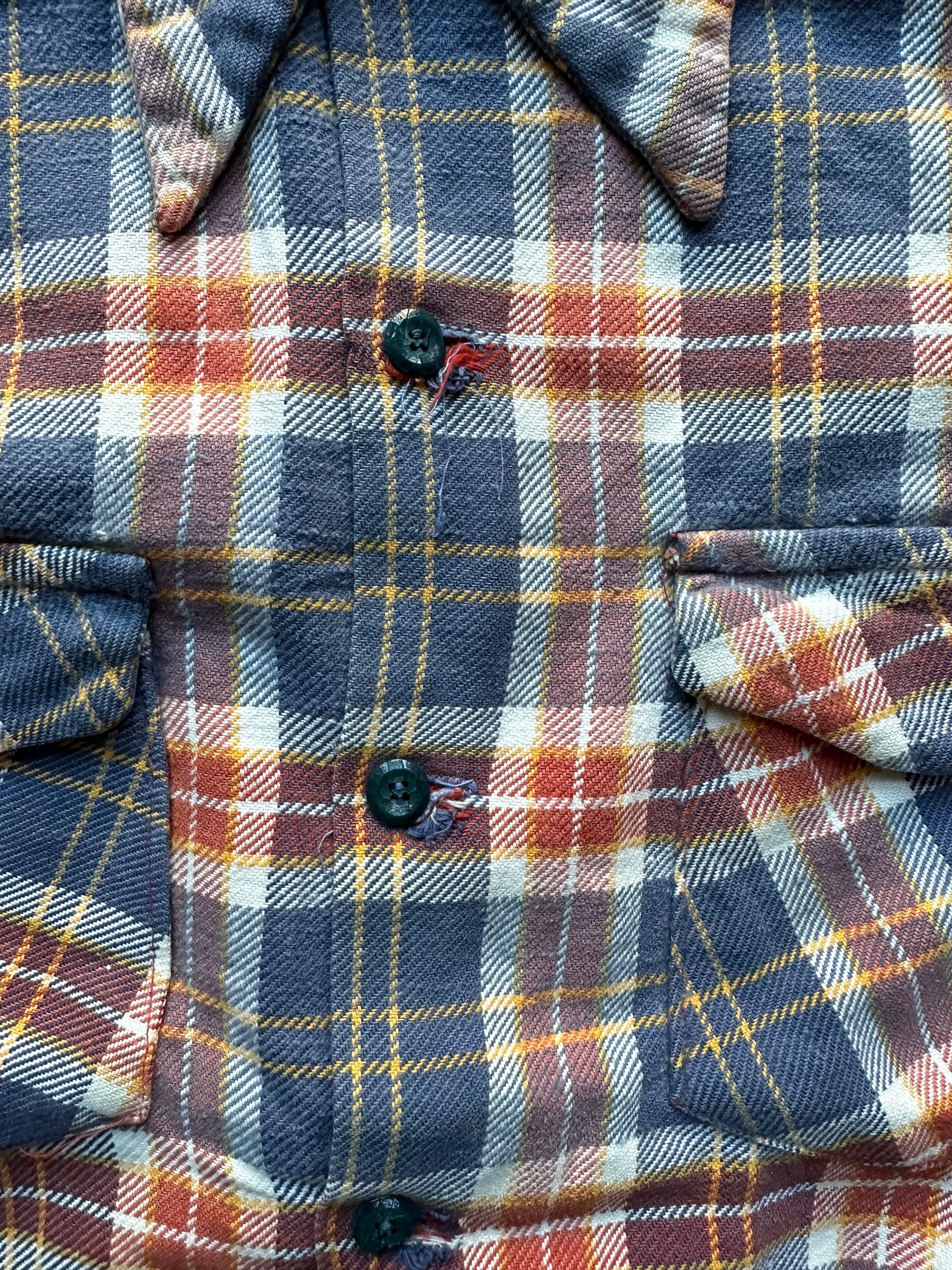 Upper Front Detail on Vintage Guymont Cotton Flannel SZ M | Vintage Loop Collar Shirt Seattle | Barn Owl Vintage Seattle