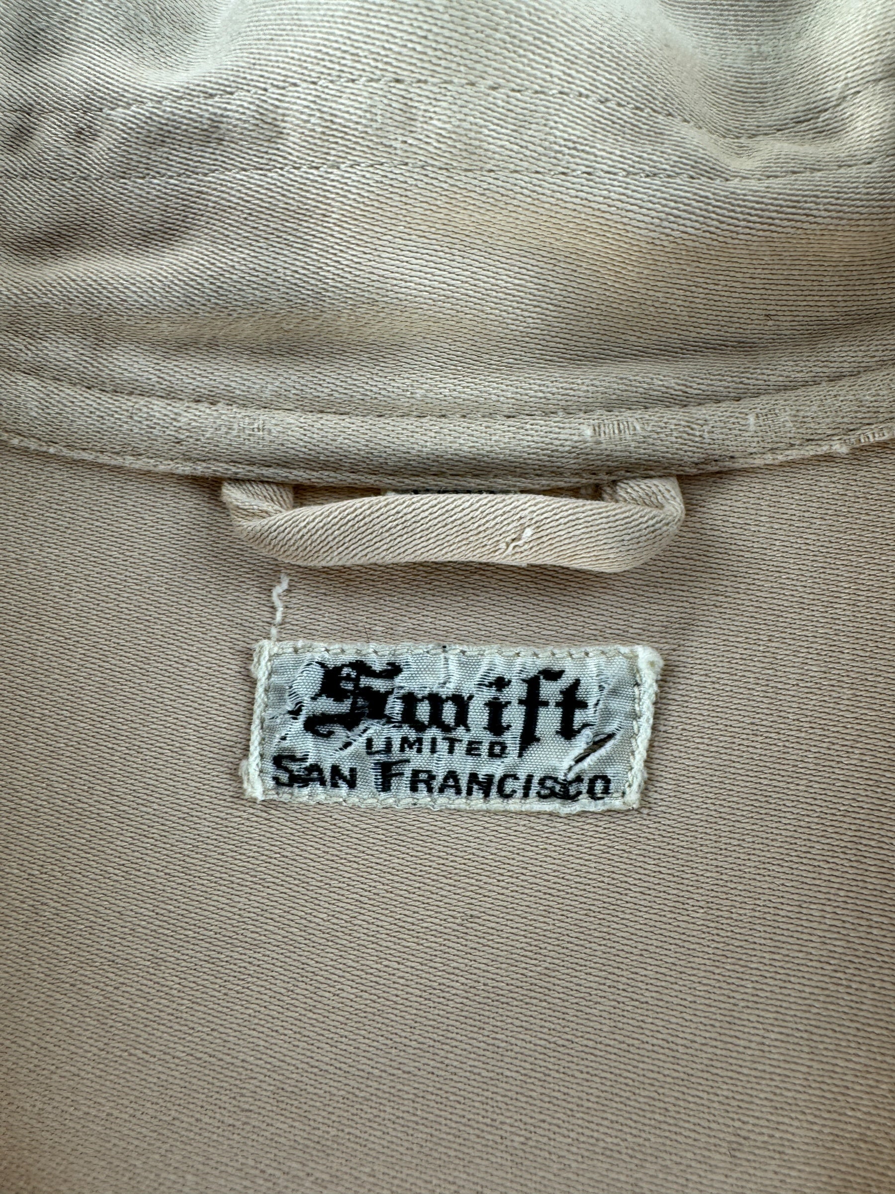 Tag on Vintage Swift Pale Peach Gabardine Loop Collar Shirt SZ L AS IS
