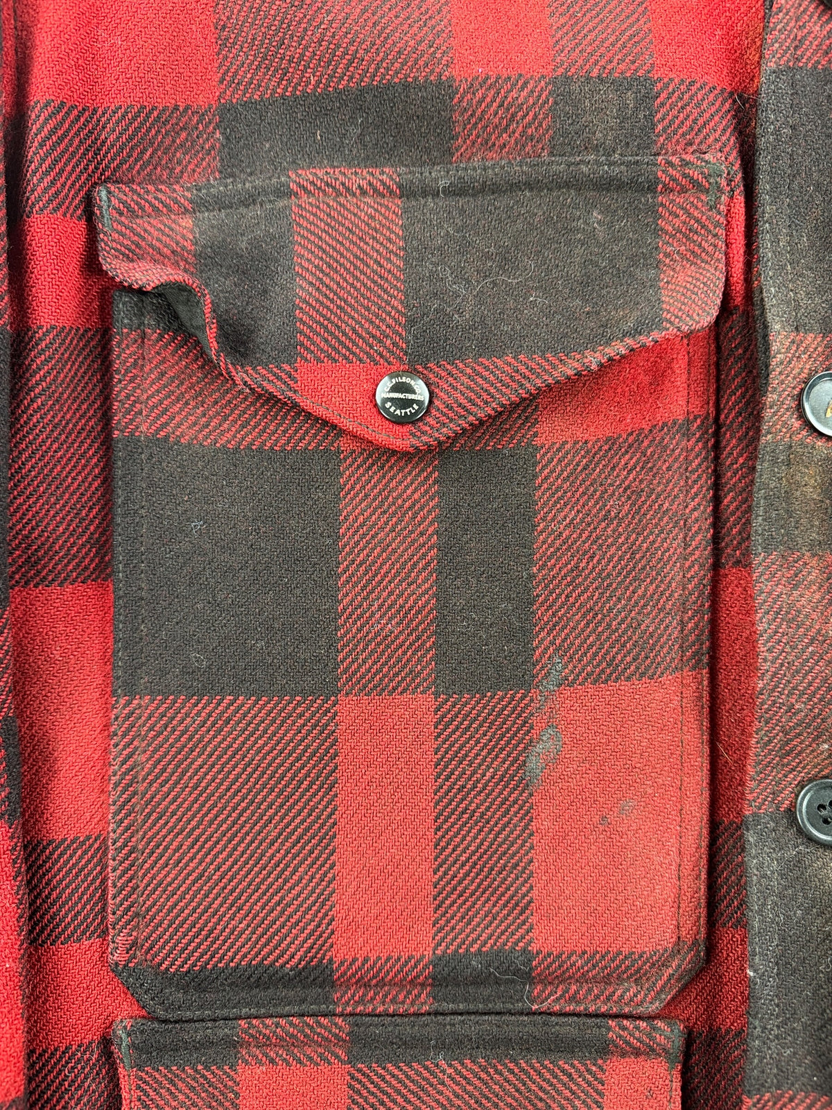 Front pocket on Vintage 40s Era Filson Wool Mackinaw Cruiser Jacket SZ L
