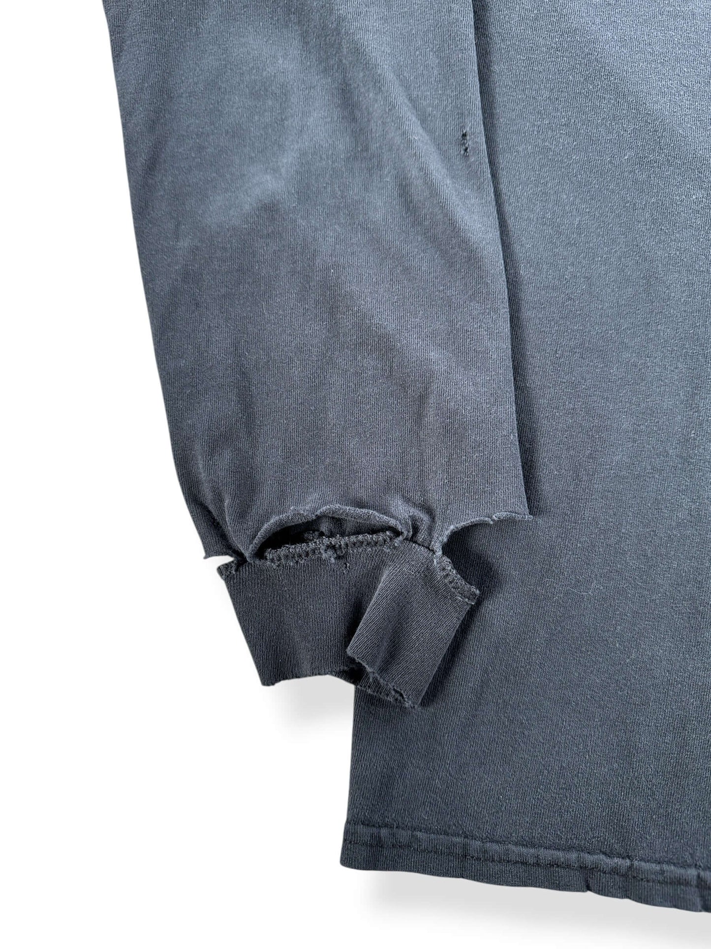 Holes on Vintage Black Longsleeve Thrashed Blank Tee SZ L