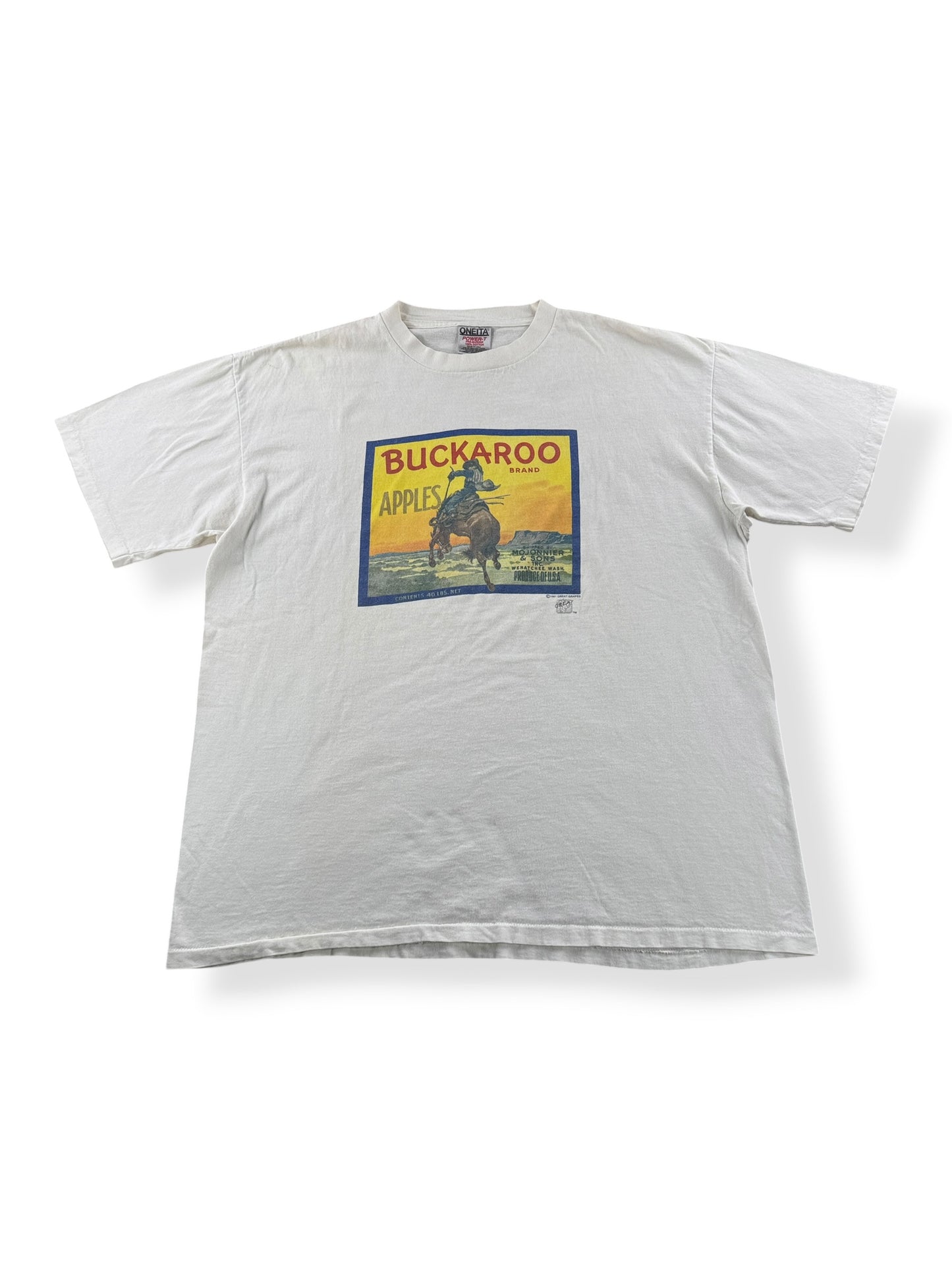 Front of Vintage Buckaroo Brand Apples Cowboy Tee SZ XL