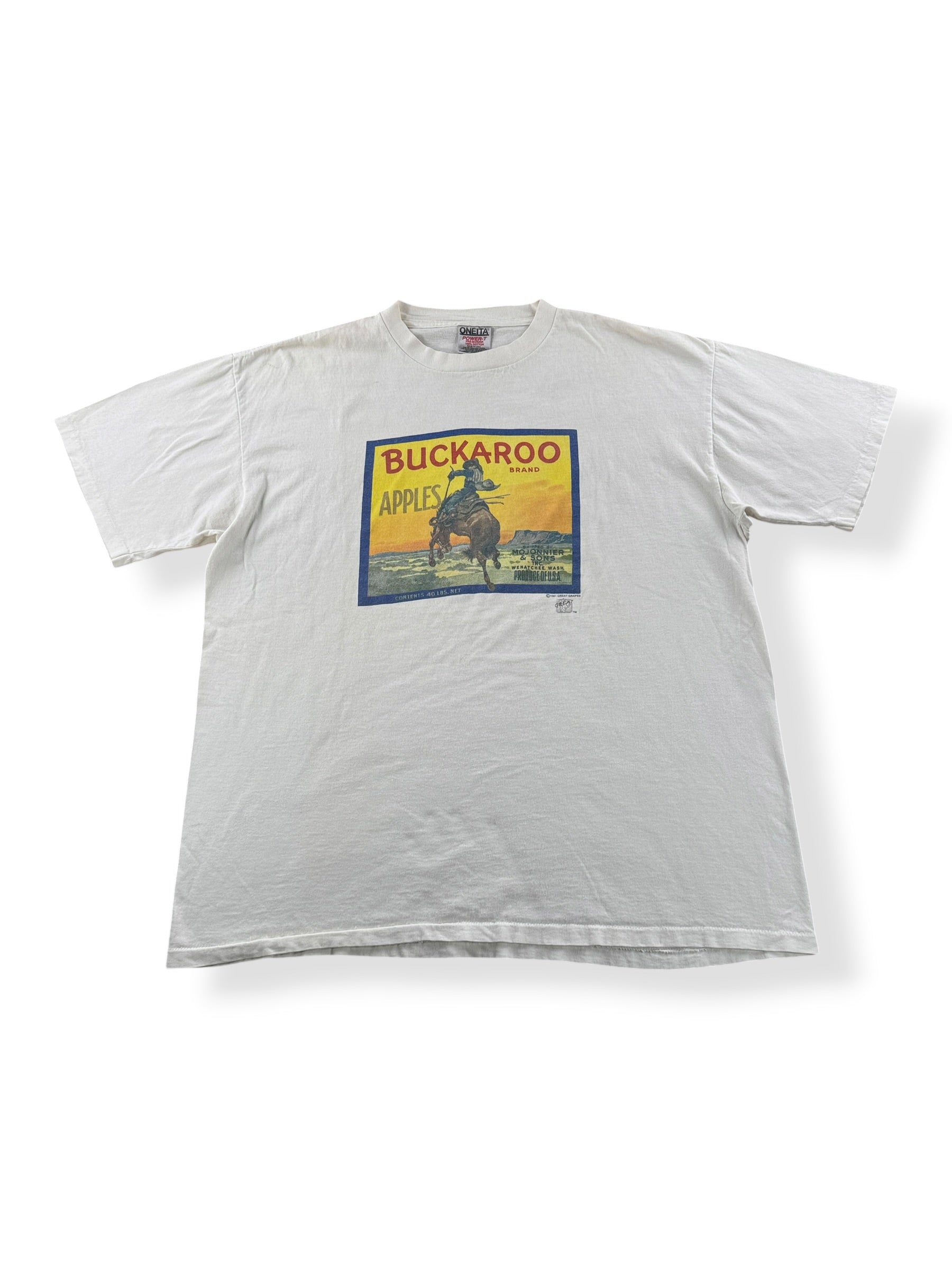Front of Vintage Buckaroo Brand Apples Cowboy Tee SZ XL
