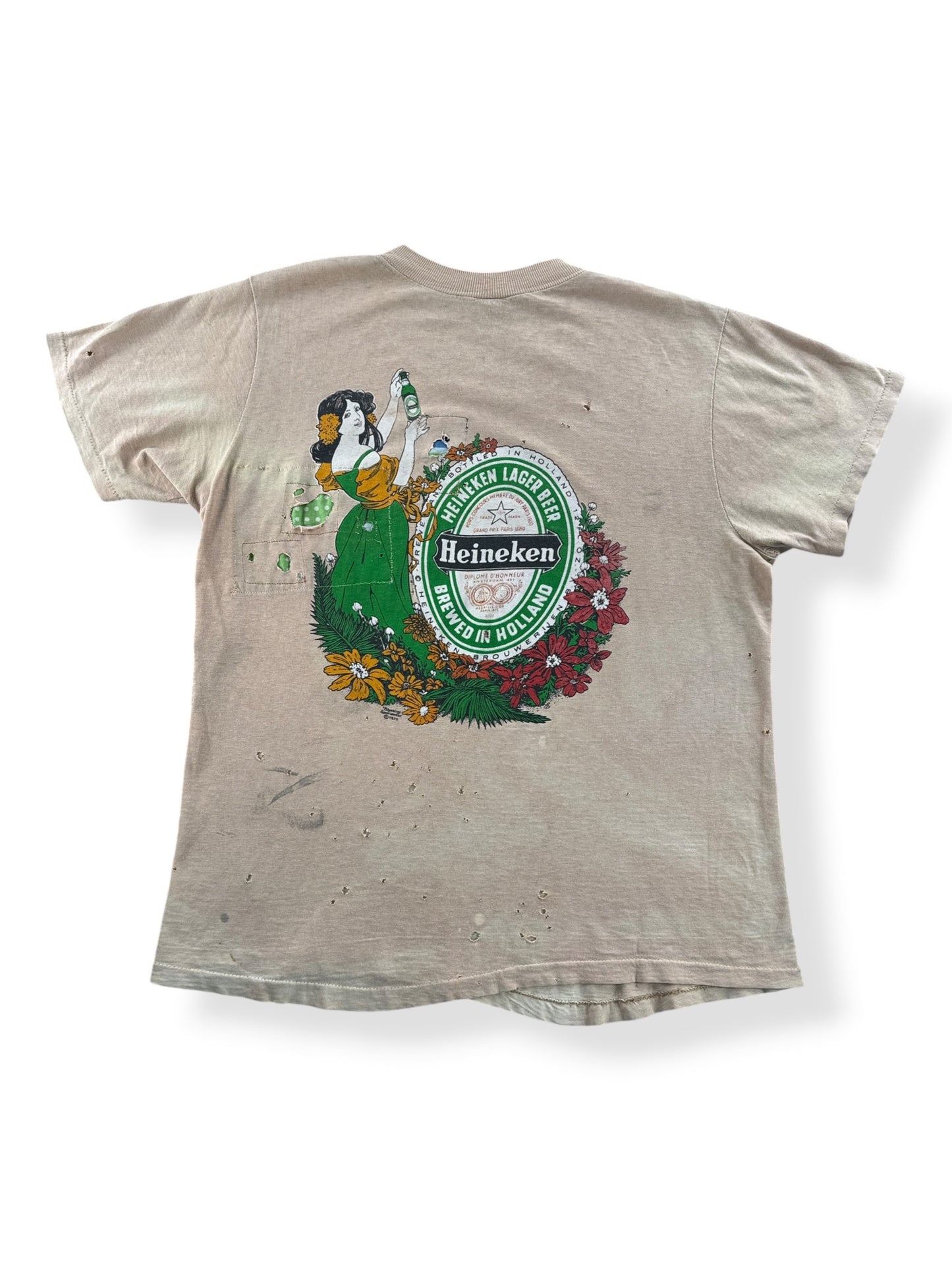 Back of Vintage 70s Bill's Liquors Heineken Tee SZ M