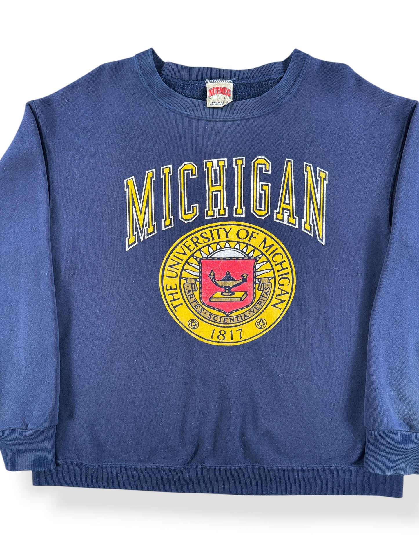 Front Close Up of Vintage University of Michigan Crewneck SZ L